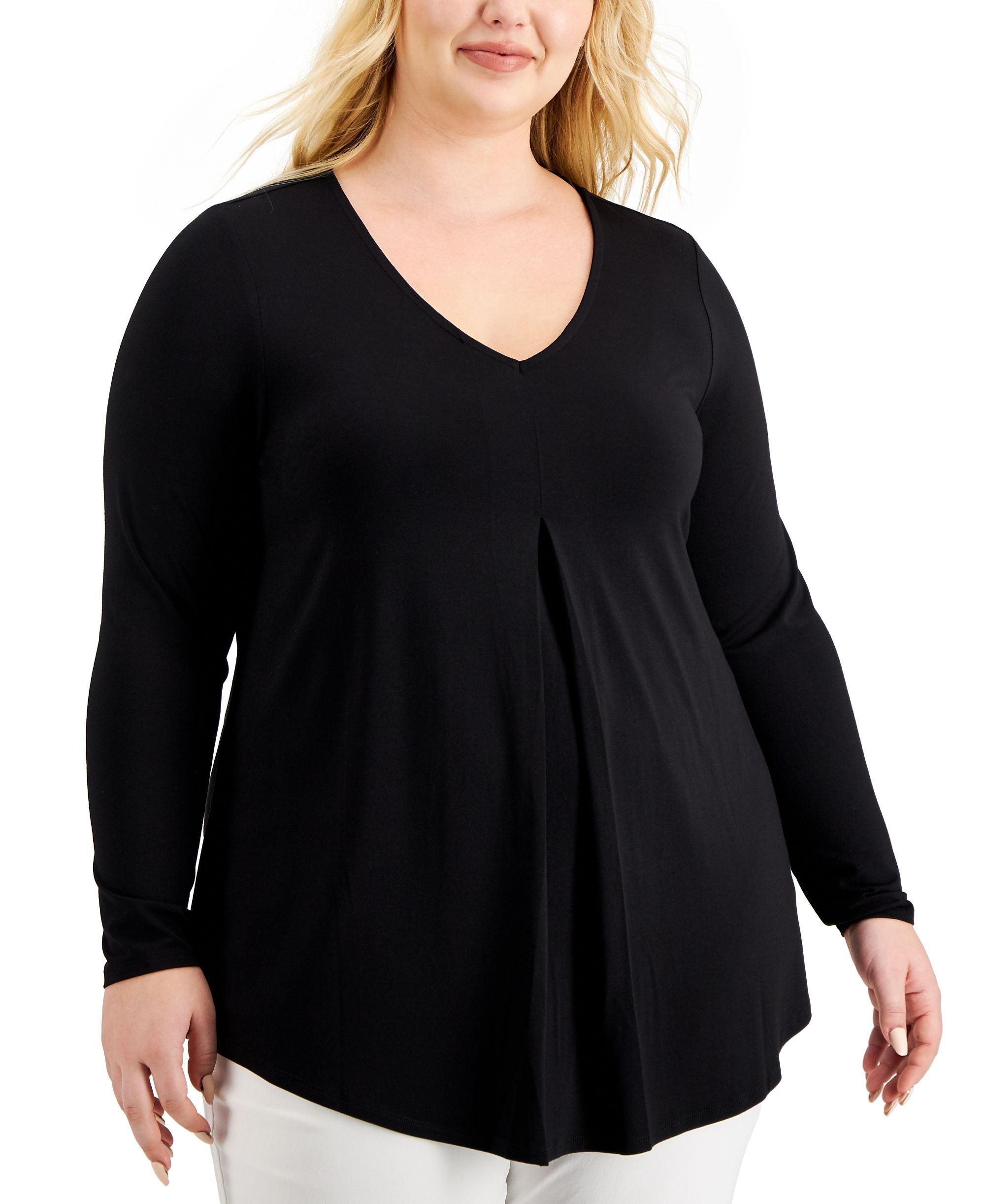 JM Collection Plus Size Pleat Front Tunic