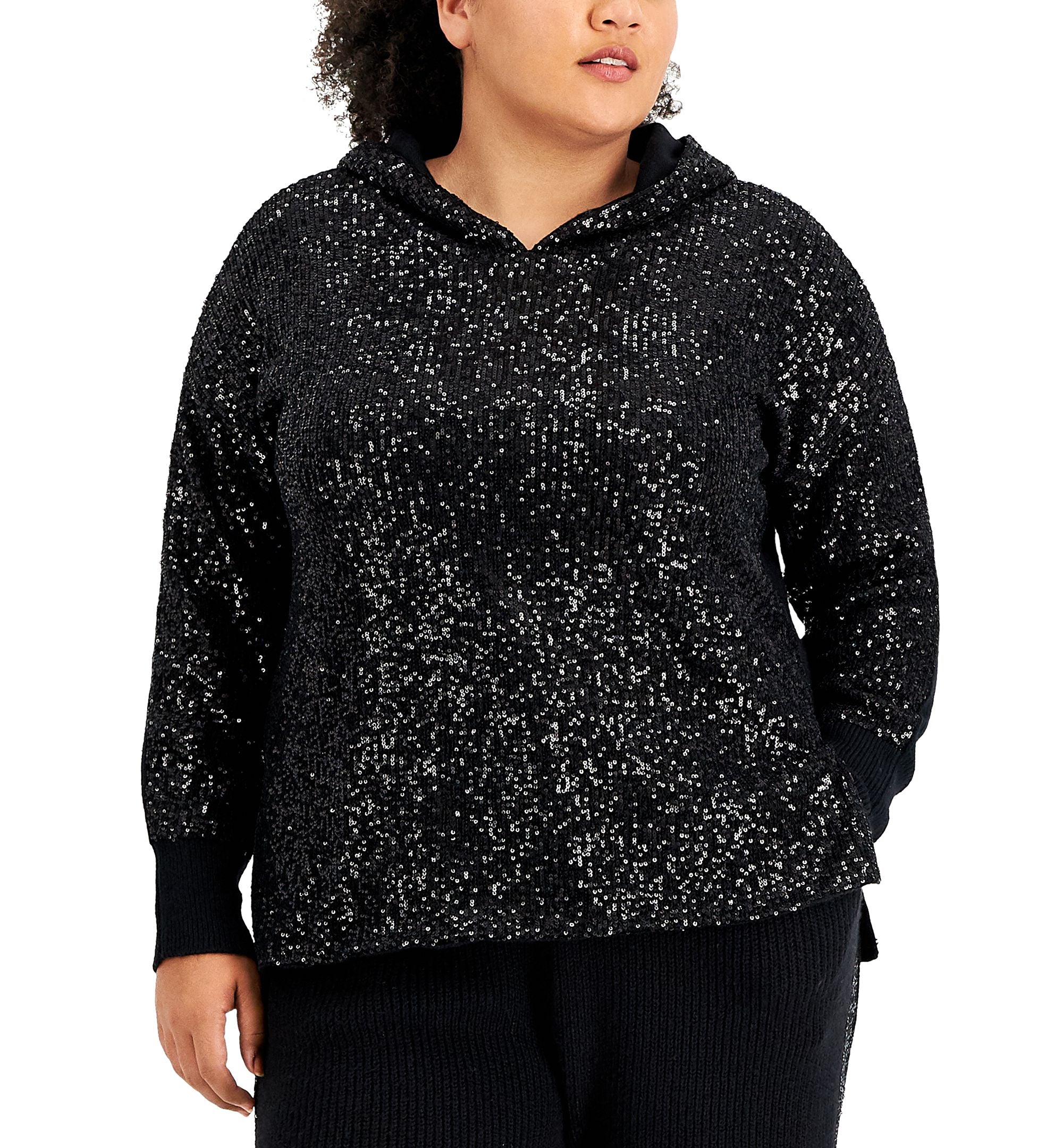 INC International Concepts Plus Size Sequin Sweater Hoodie