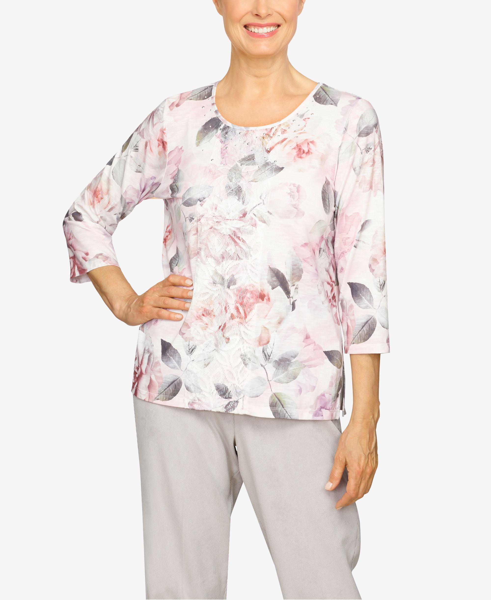 Petite Alpine Lodge Floral Lace Center Top