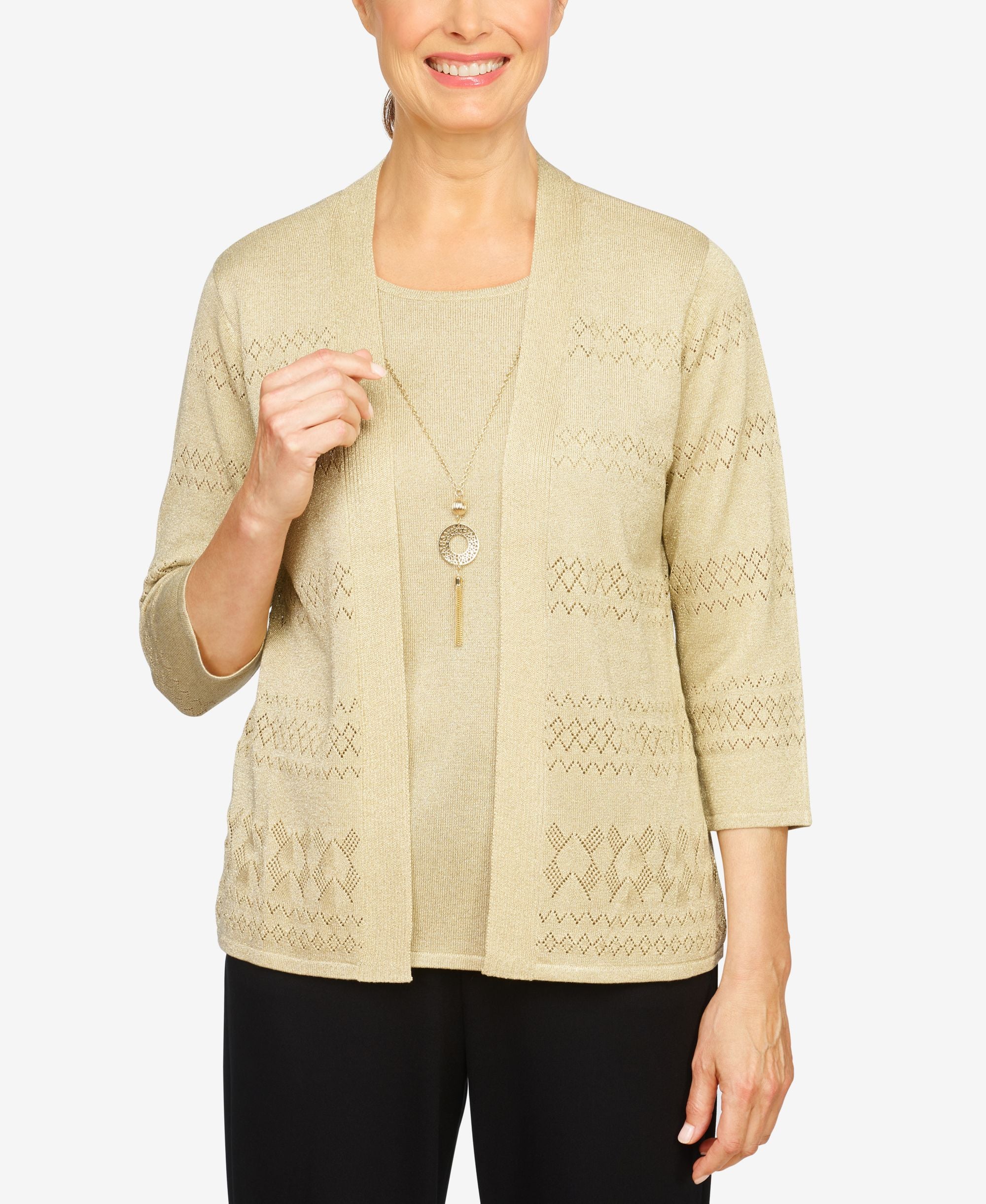 Womens Missy Classics Pointelle Two For One Sweater