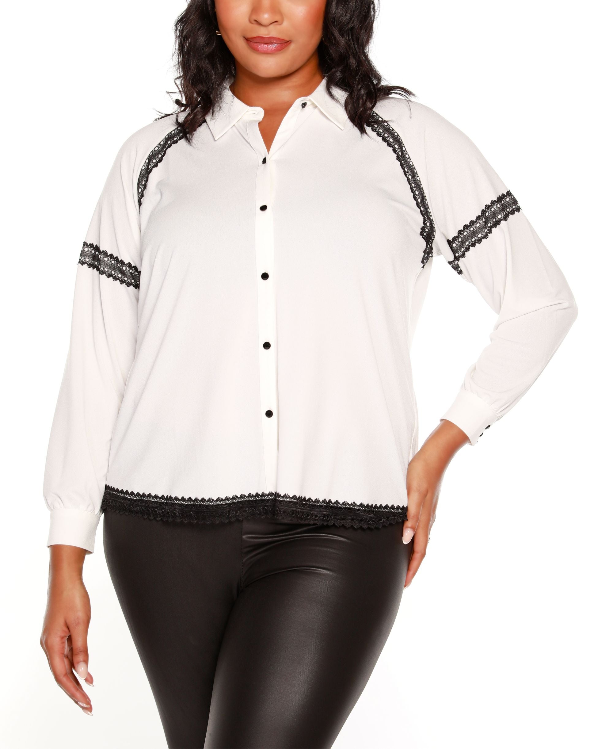 Belldini Black Label Plus Size Lace Trim Blouse Top