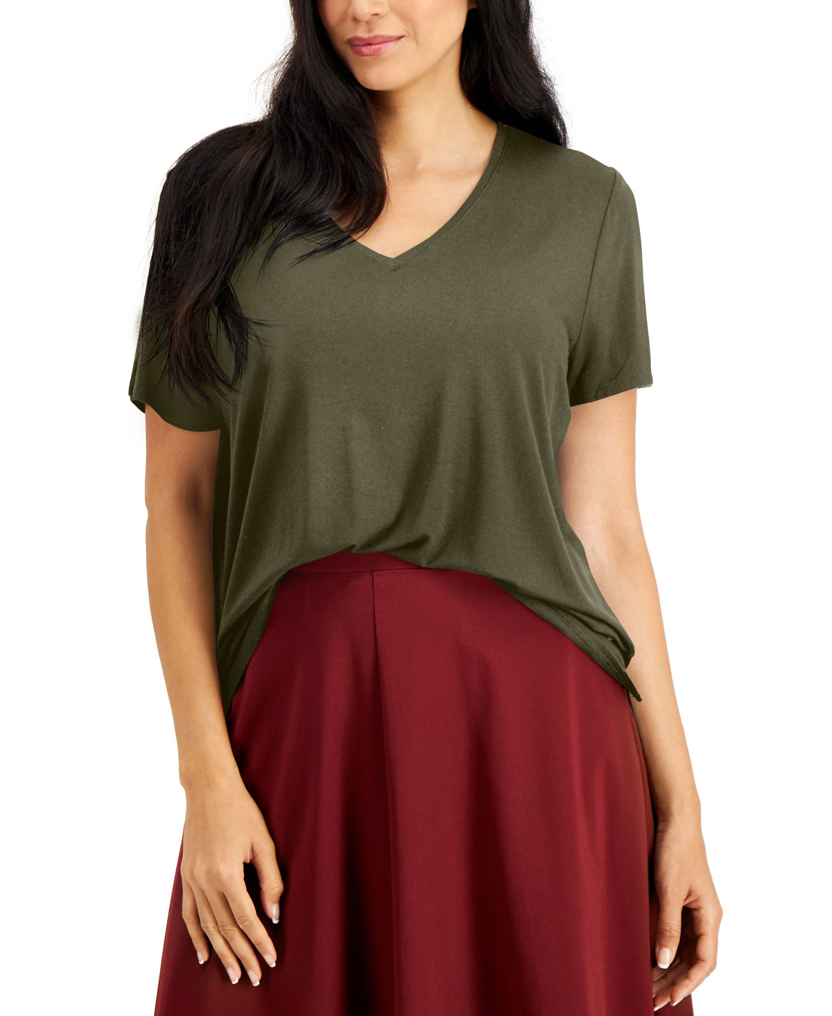 Petite Solid V-Neck Top