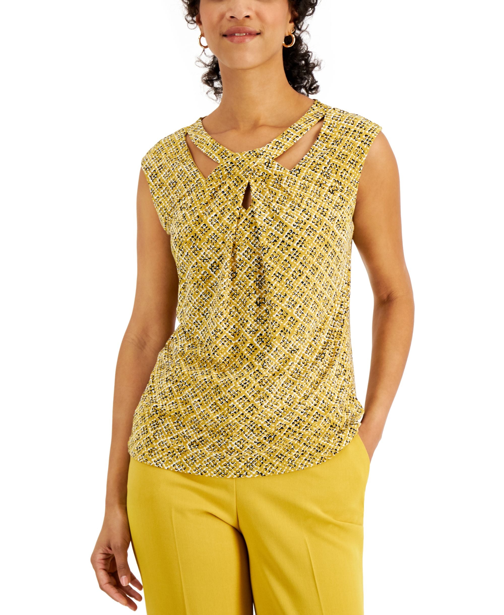Kasper Petite Crisscross Cutout Top