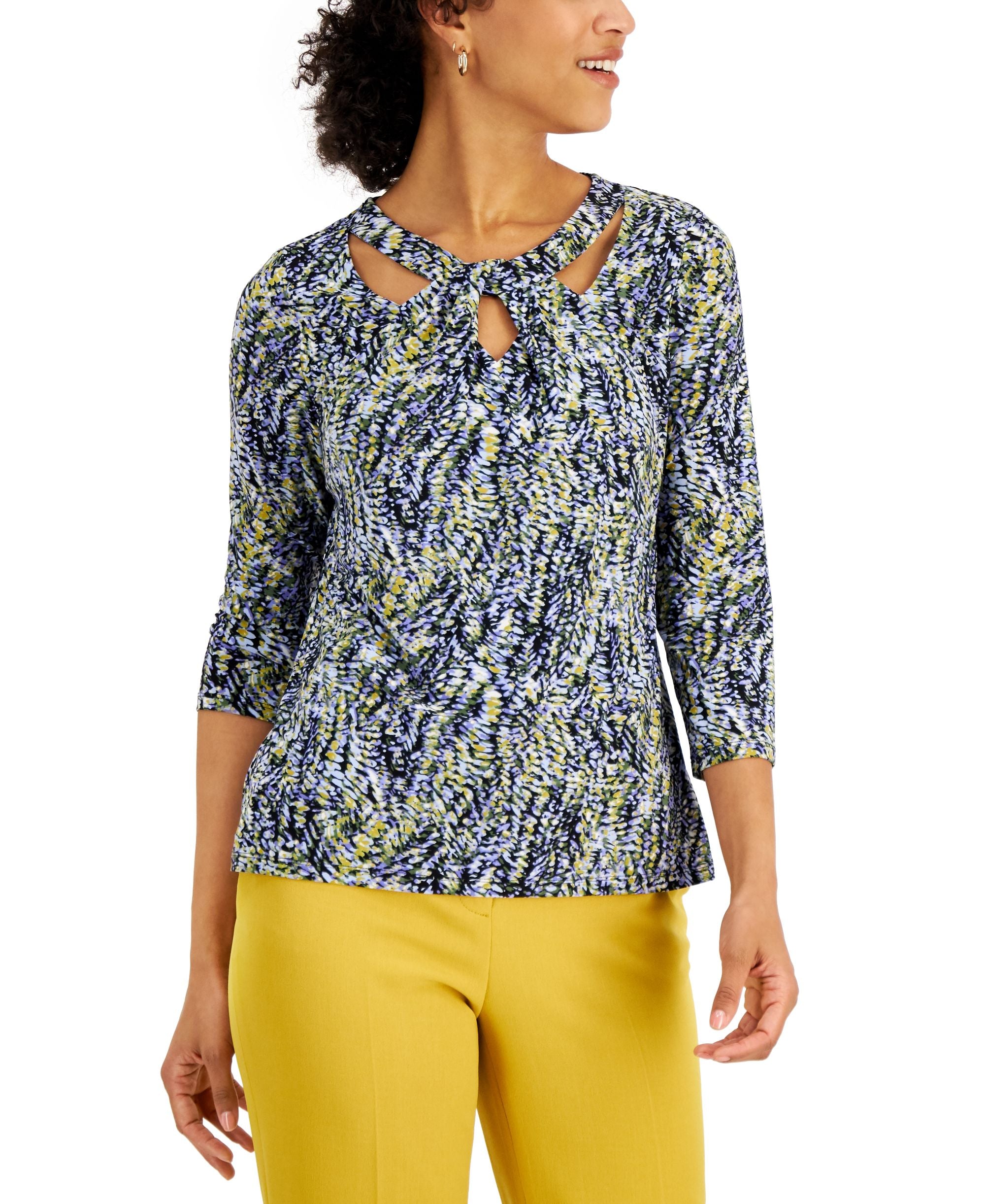 Kasper Printed Twist Neck Top