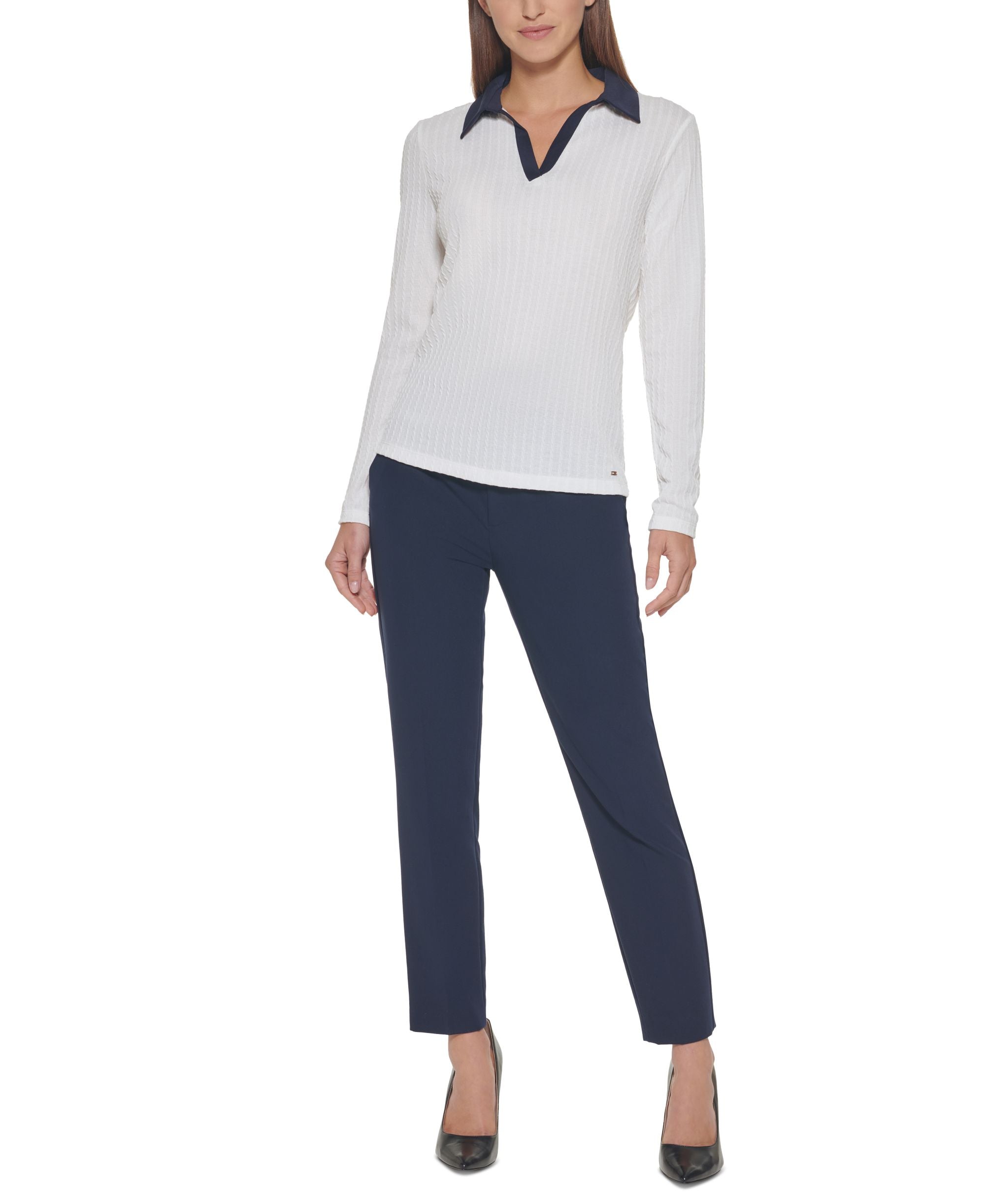 Tommy Hilfiger Contrast Collar Cable Knit Sweater