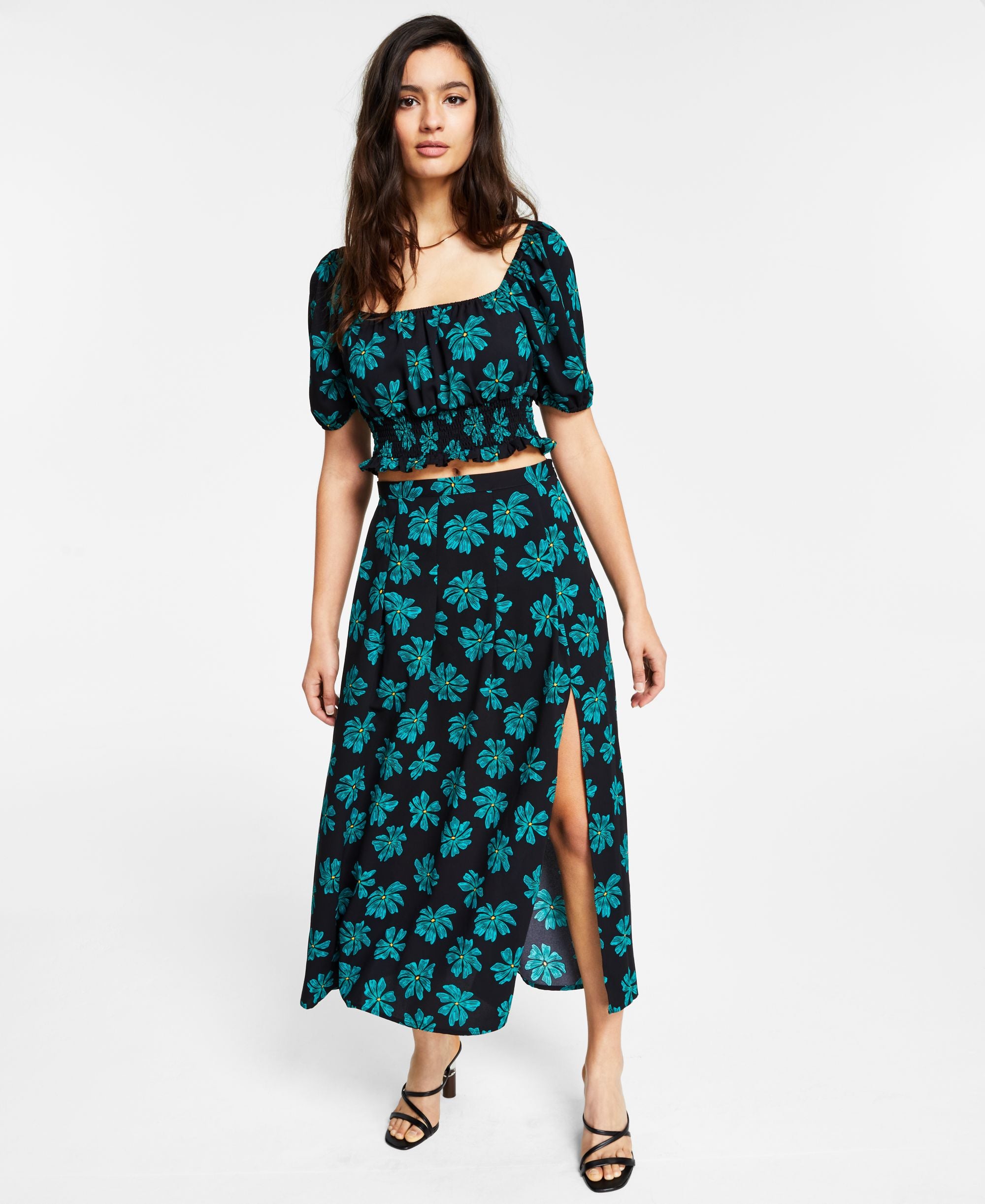 Floral-Print Slit Midi Skirt