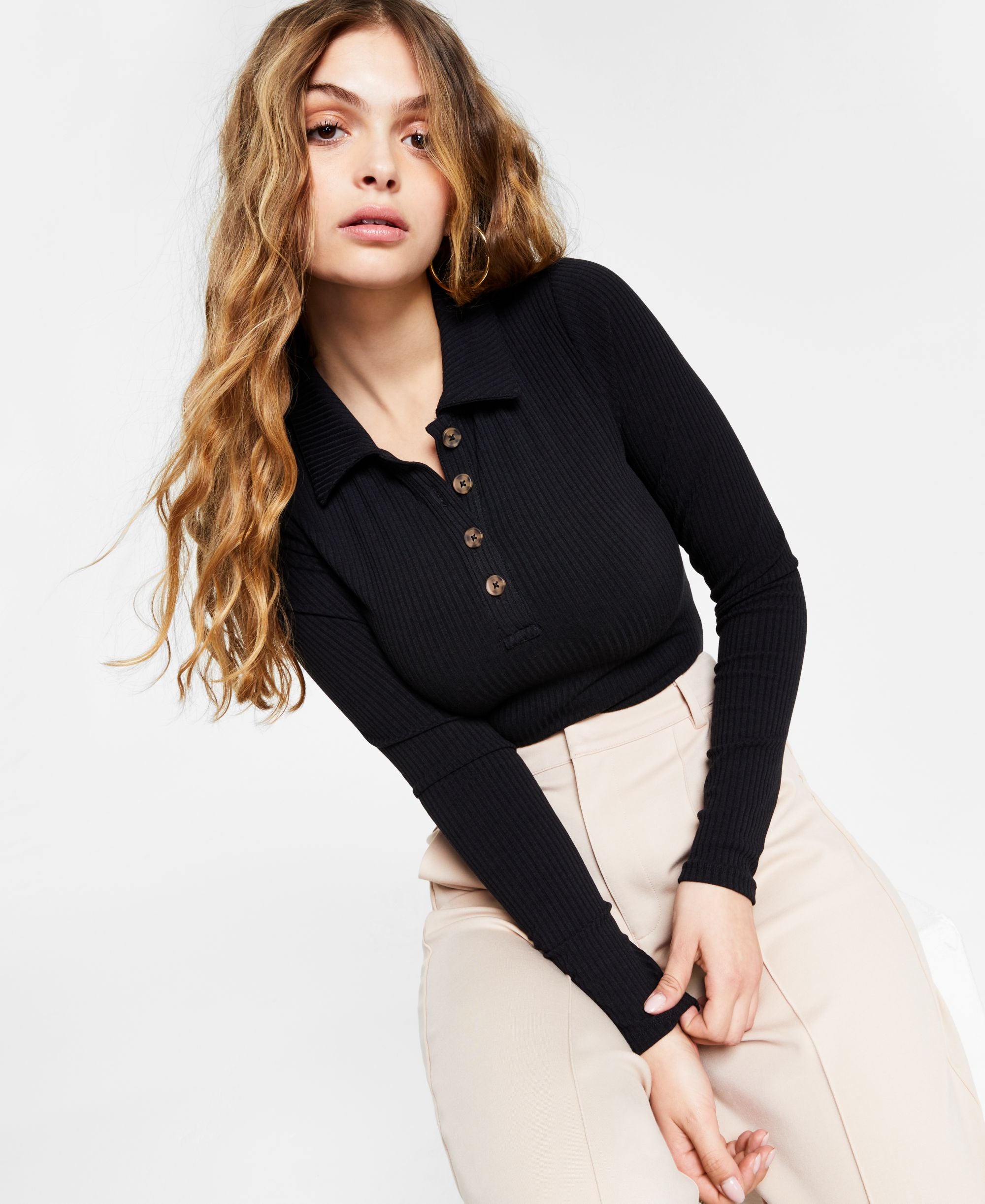 Bar III Polo Style Ribbed Bodysuit