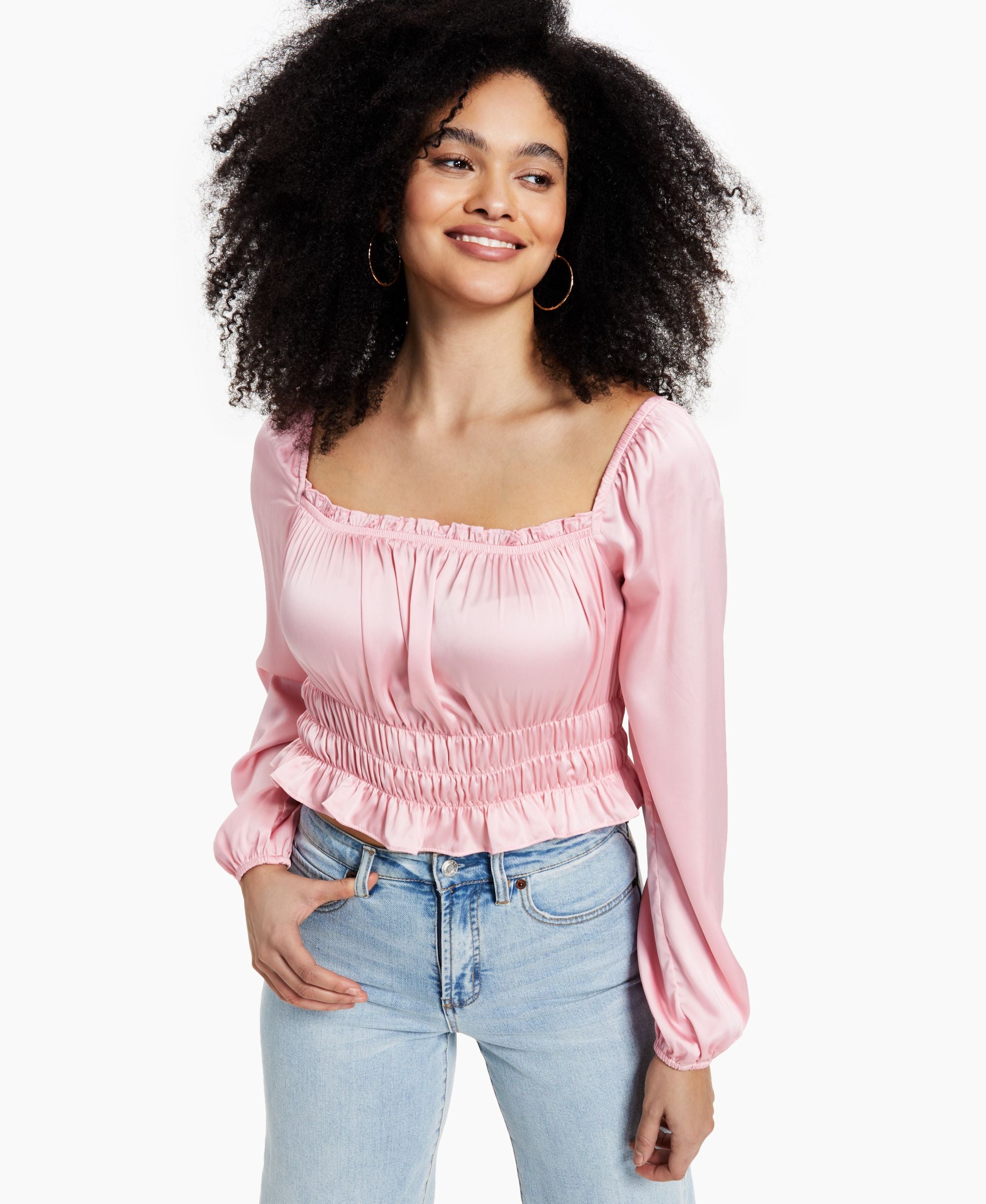 Bar III Square Neck Smocked Blouse