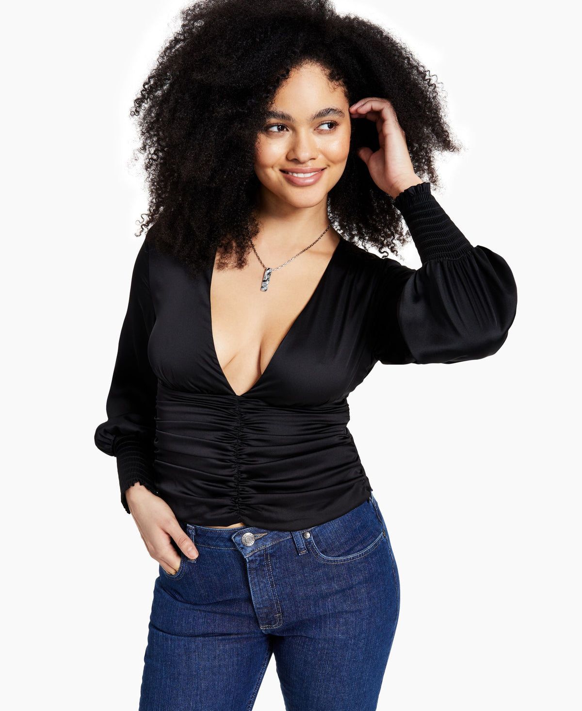 Bar III V Neck Ruched Blouse