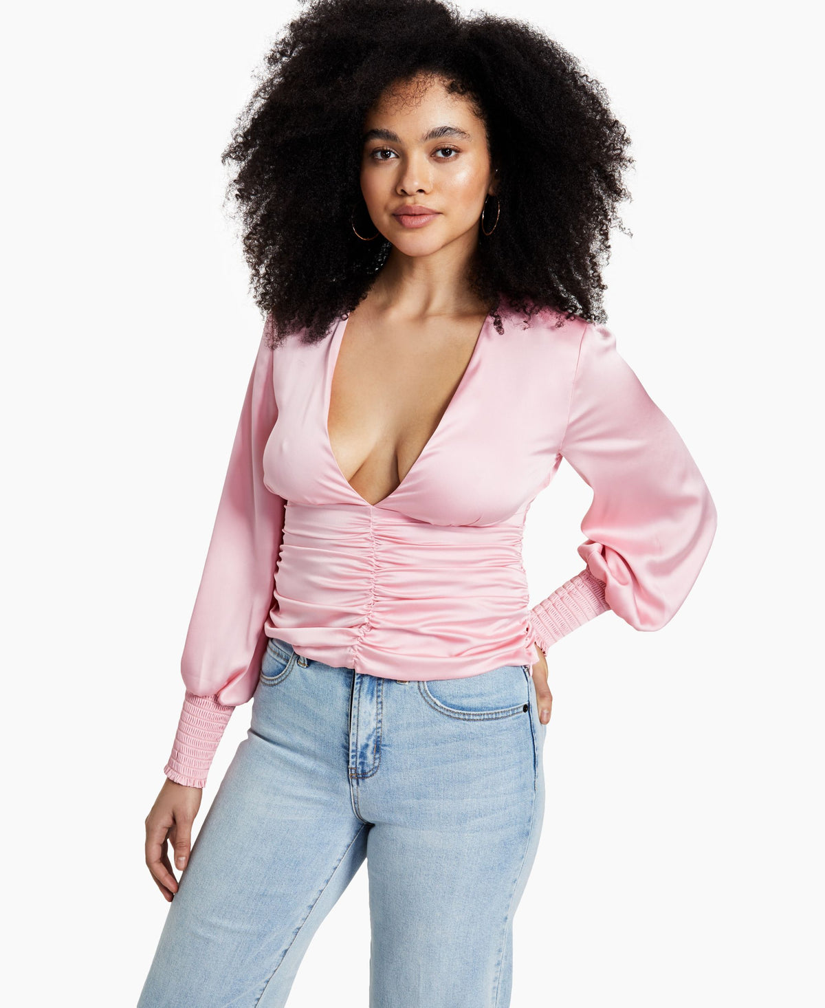 Bar III V Neck Ruched Blouse