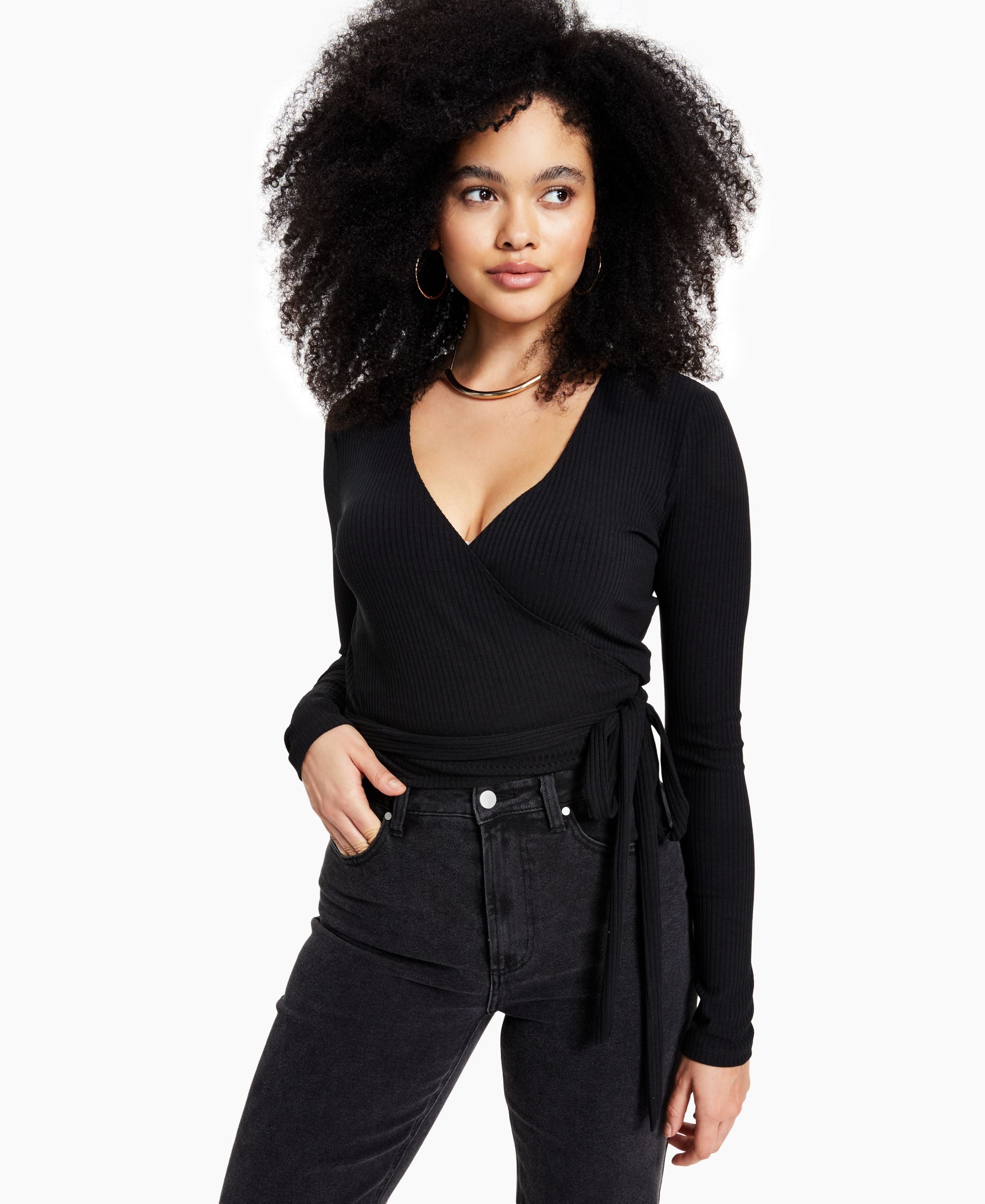 Bar III Ribbed Wrap Top
