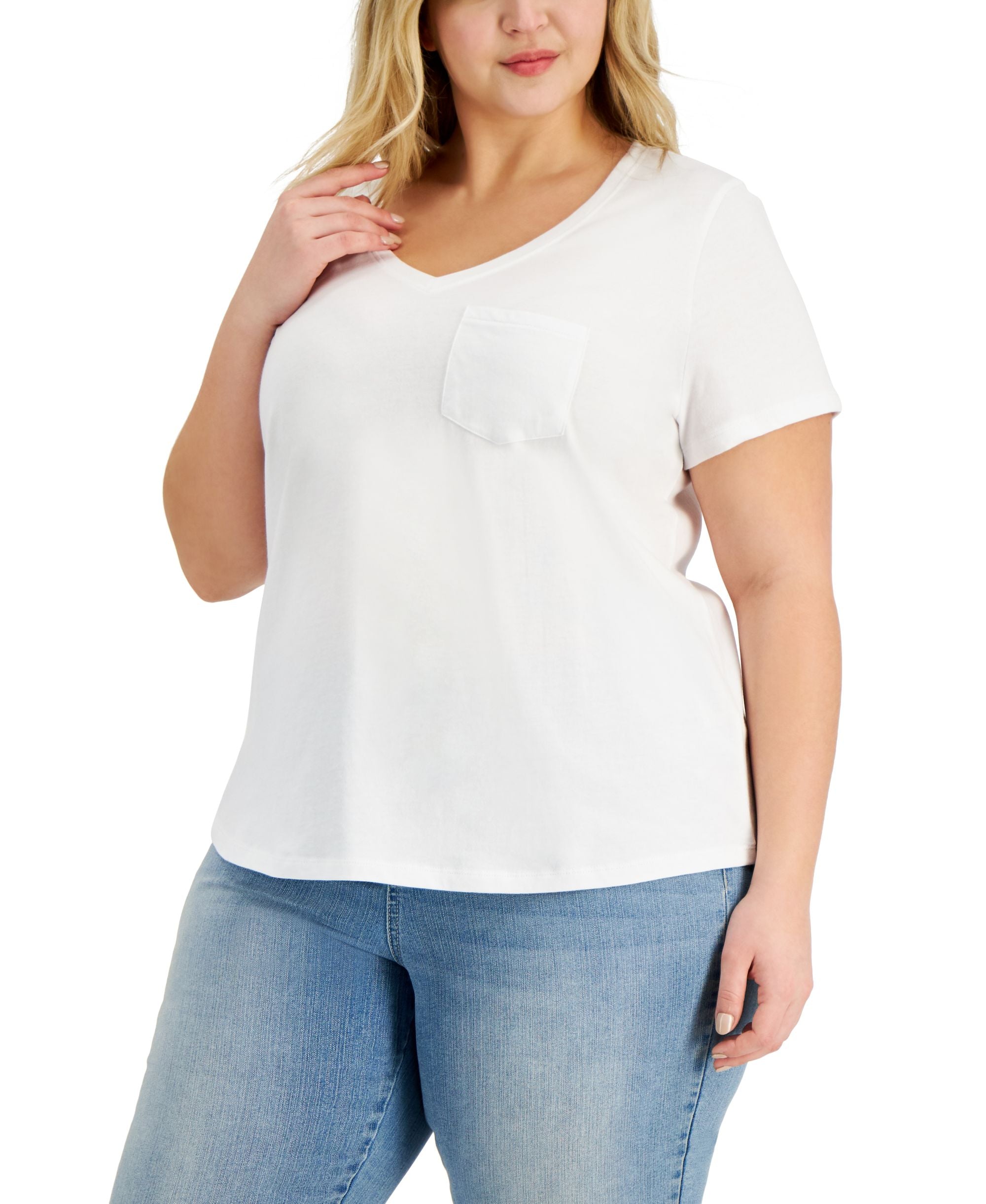 Style & Co Plus Size Cotton Solid V Neck Top