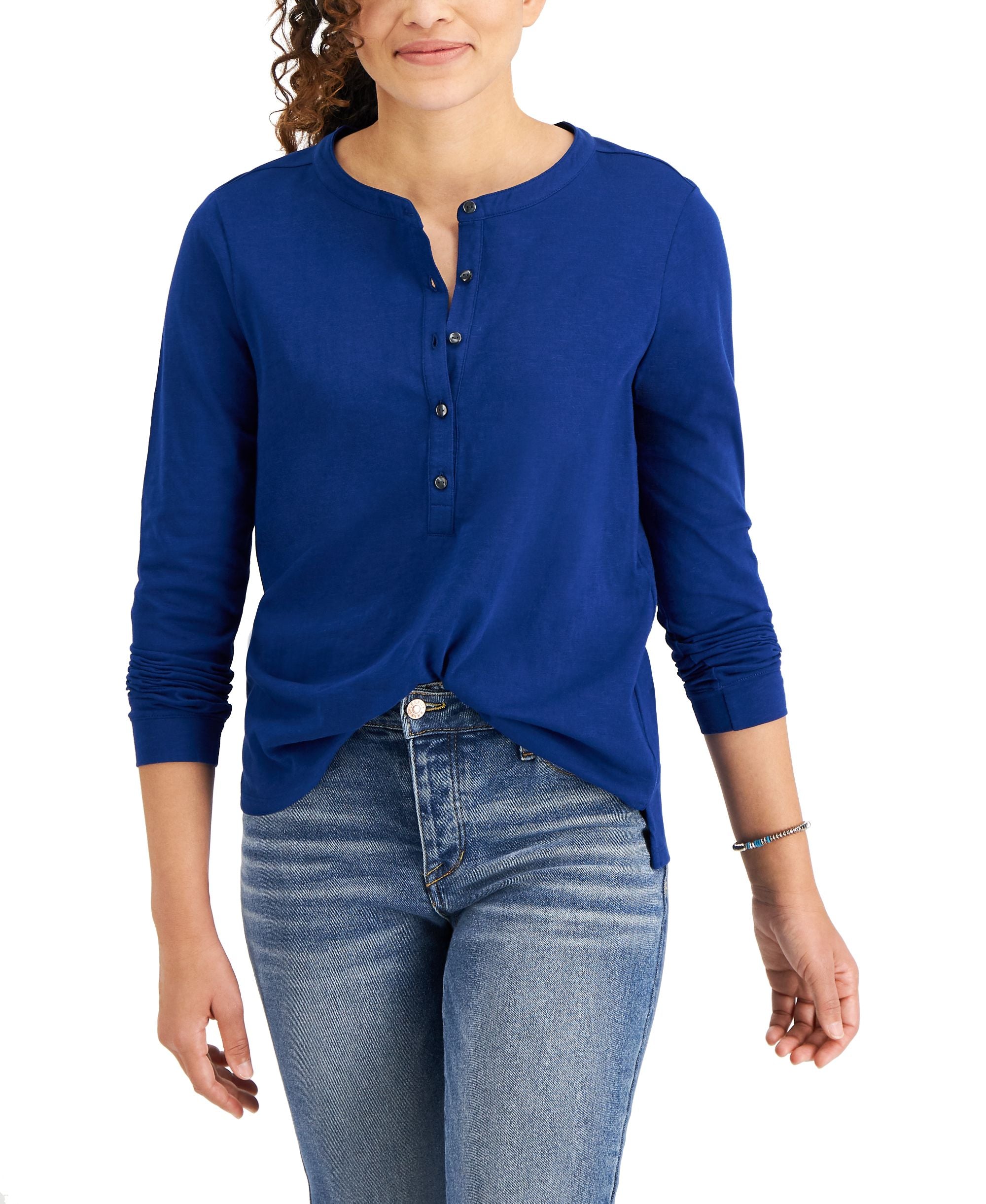 Style & Co Buttoned Solid Knit Top