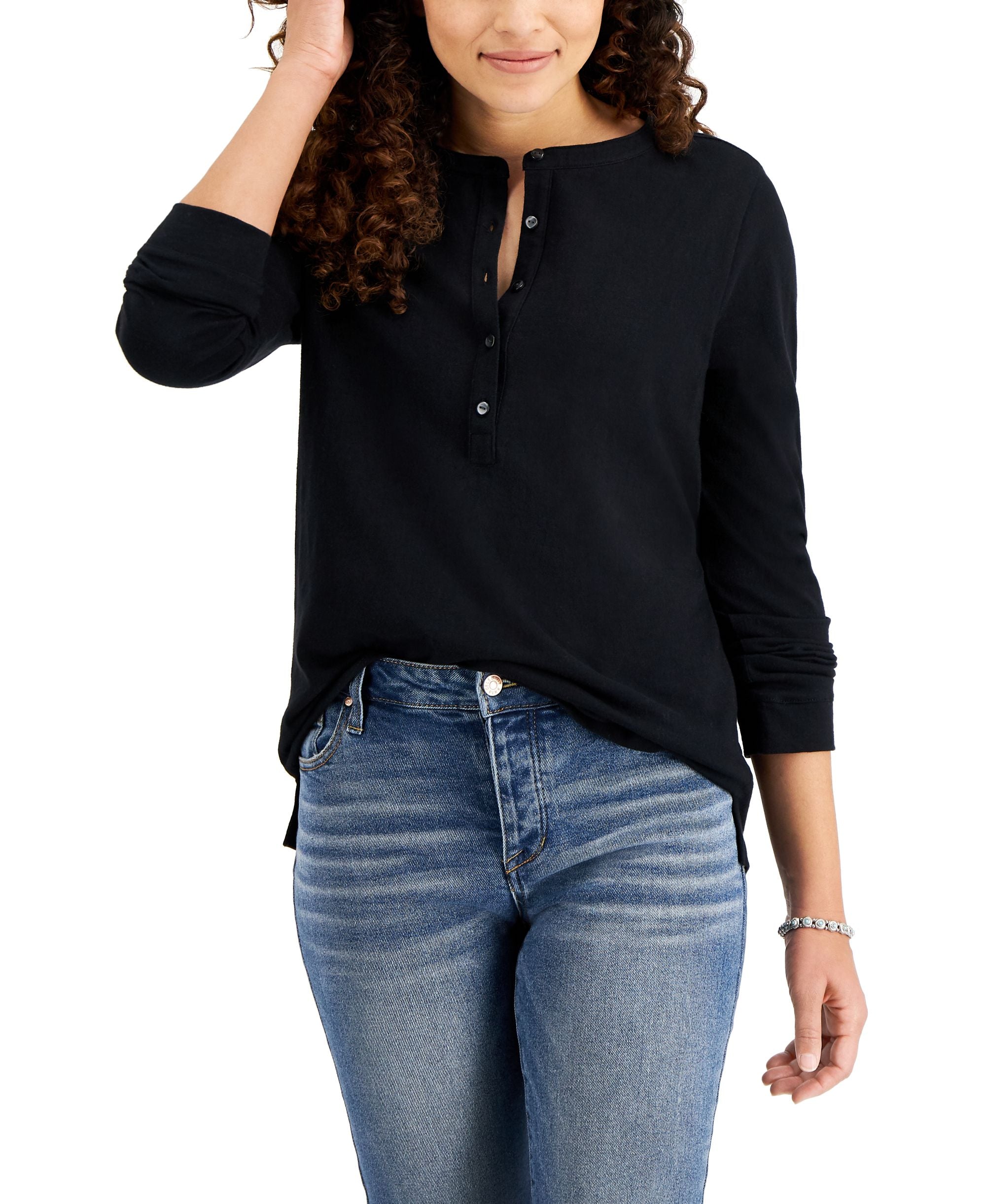 Style & Co Womens Cotton Crewneck Top
