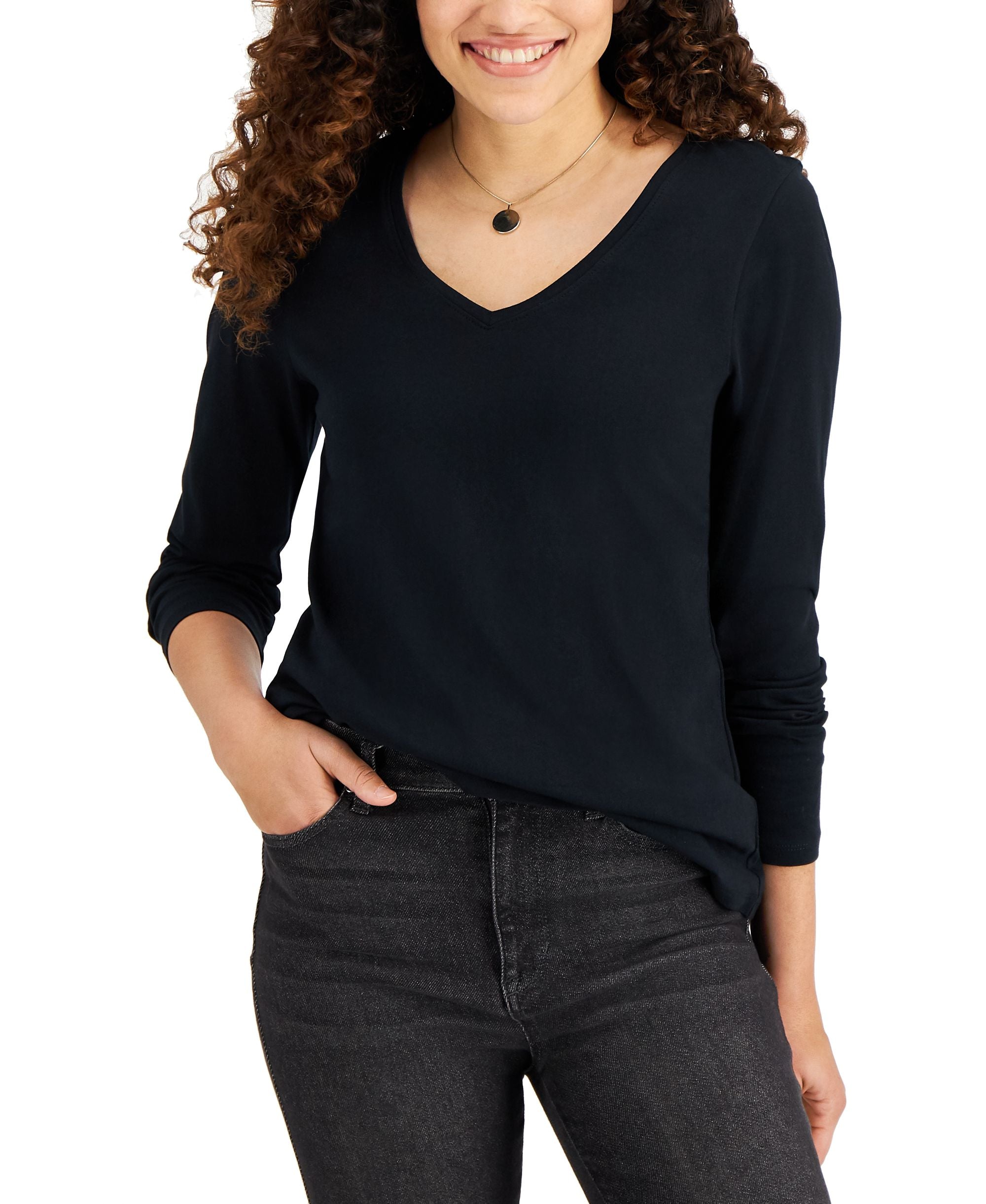 Style & Co Petite V Neck Cotton Top