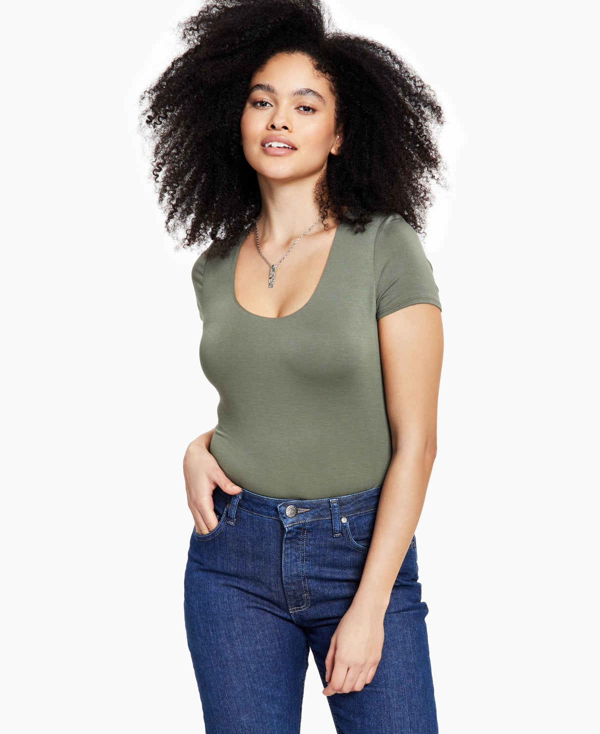 Bar III Short Sleeve Jersey Scoop Neck Bodysuit