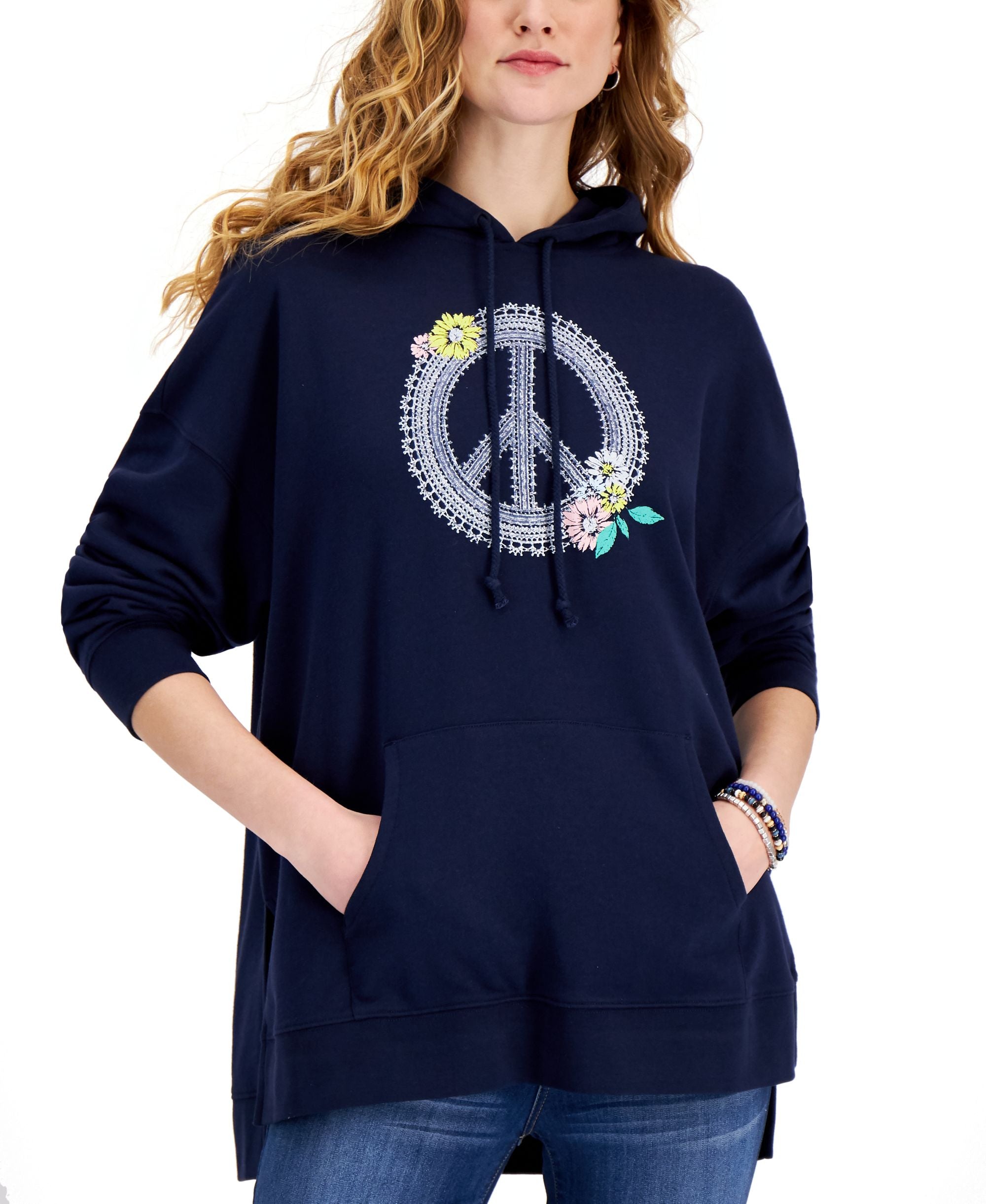 Style & Co Lacework Peace Graphic Oversized Hoodie