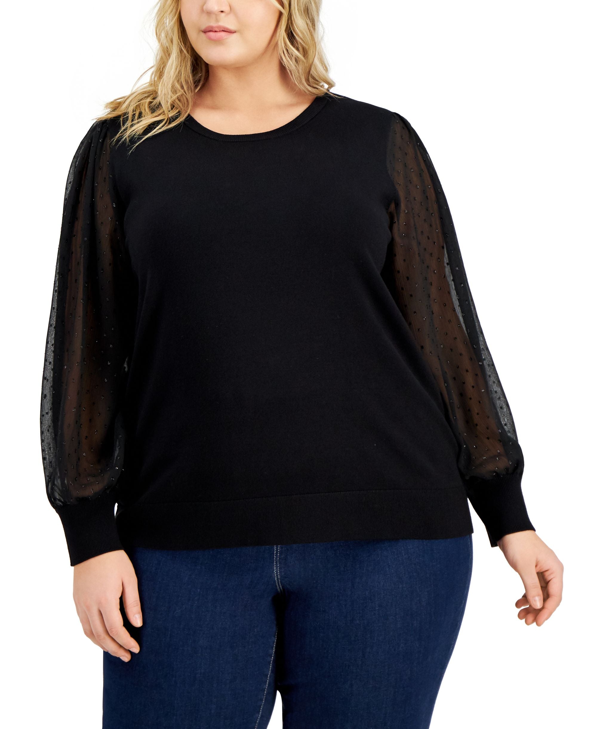 Calvin Klein Plus Size Sheer Sleeve Sweater