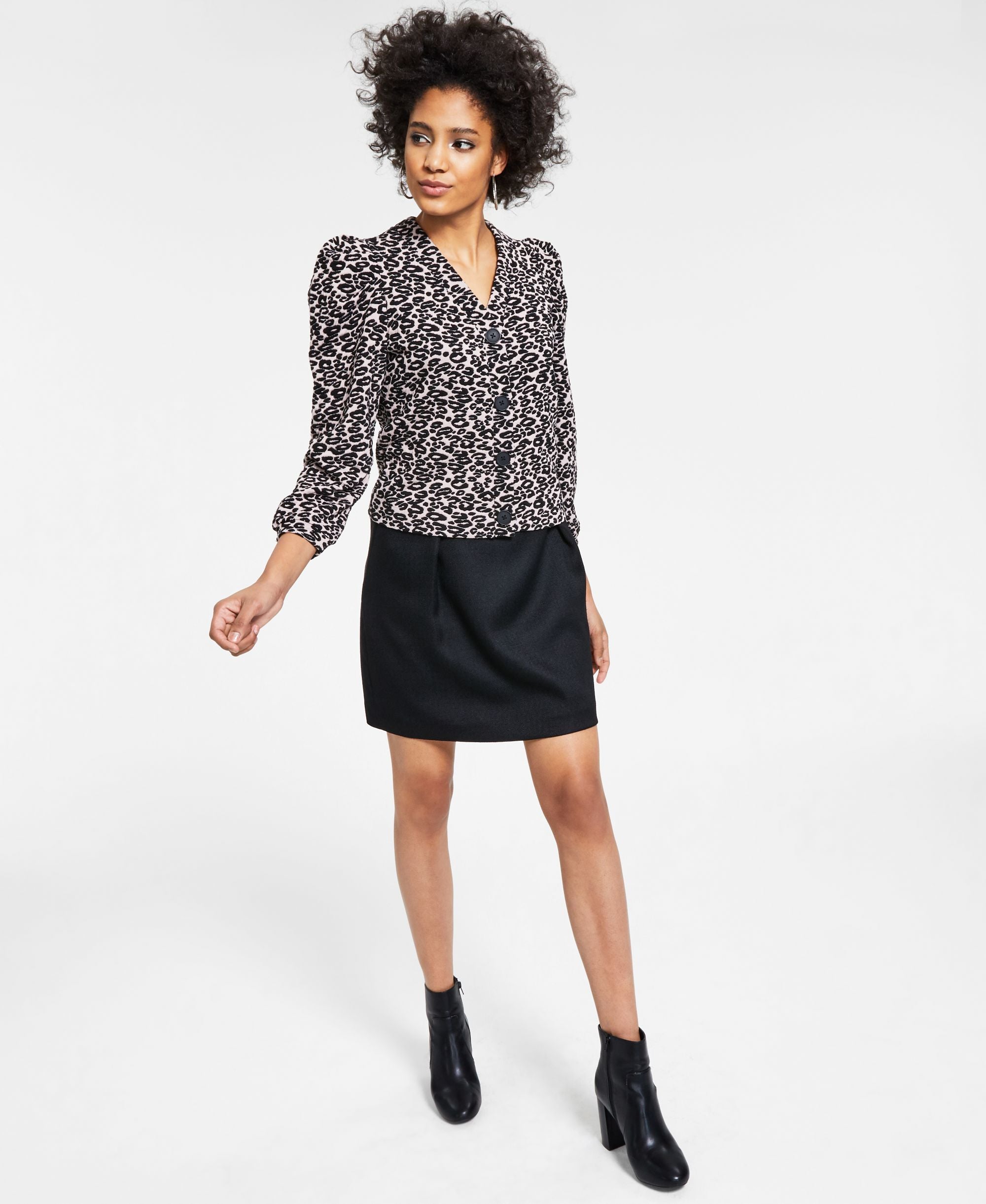 Bar III Animal Print Button Front Shirt Jacket