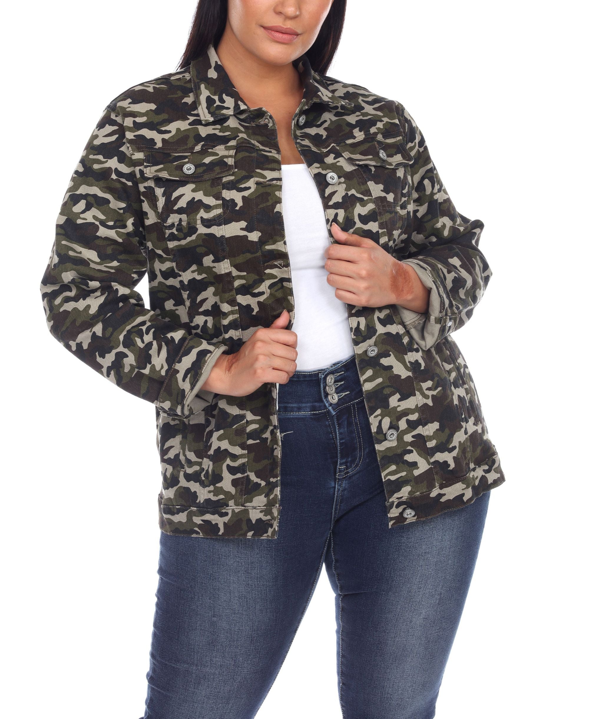 Plus Size Camouflage Denim Jacket