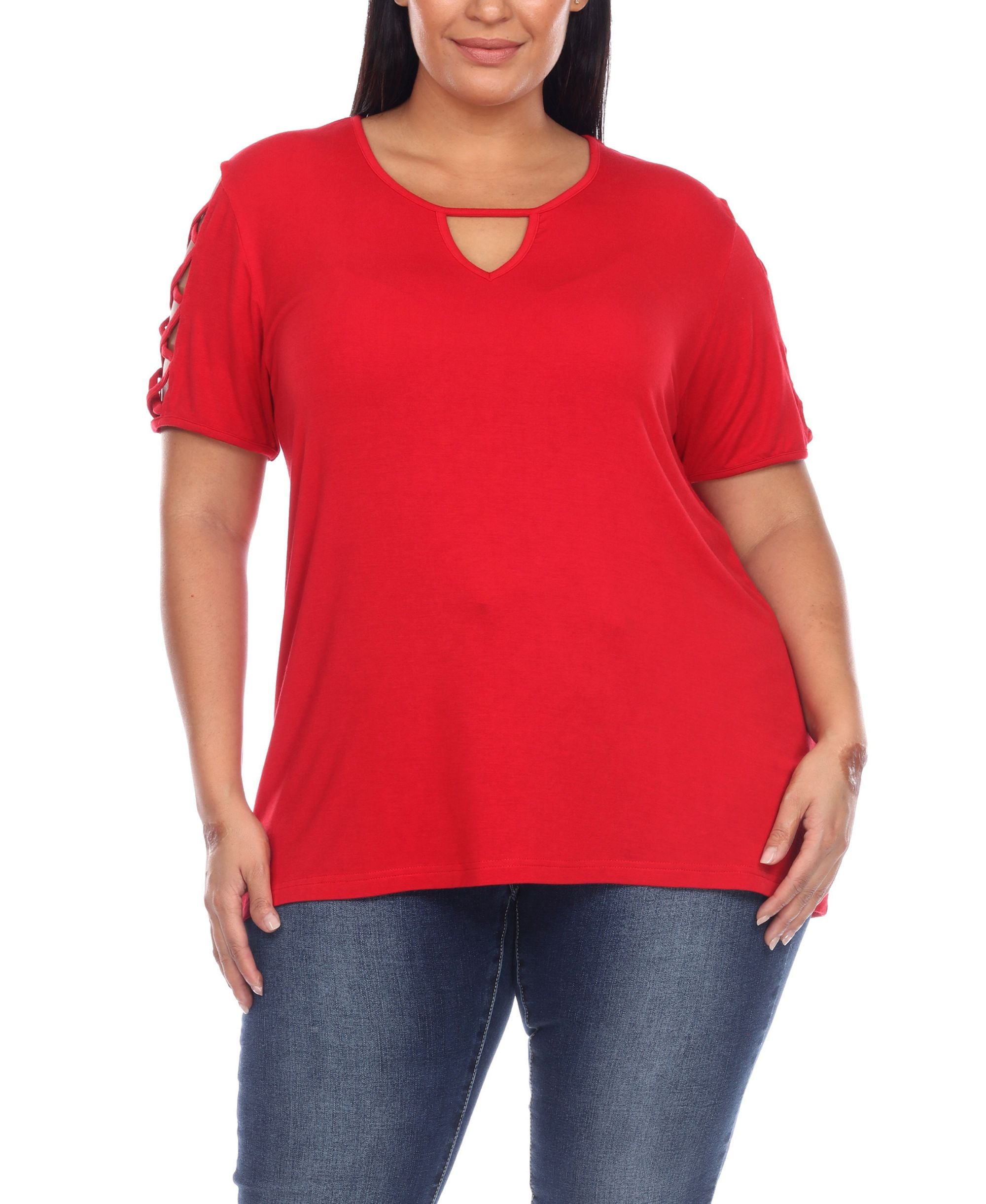 Plus Size Keyhole Neck Cutout Short Sleeve Top