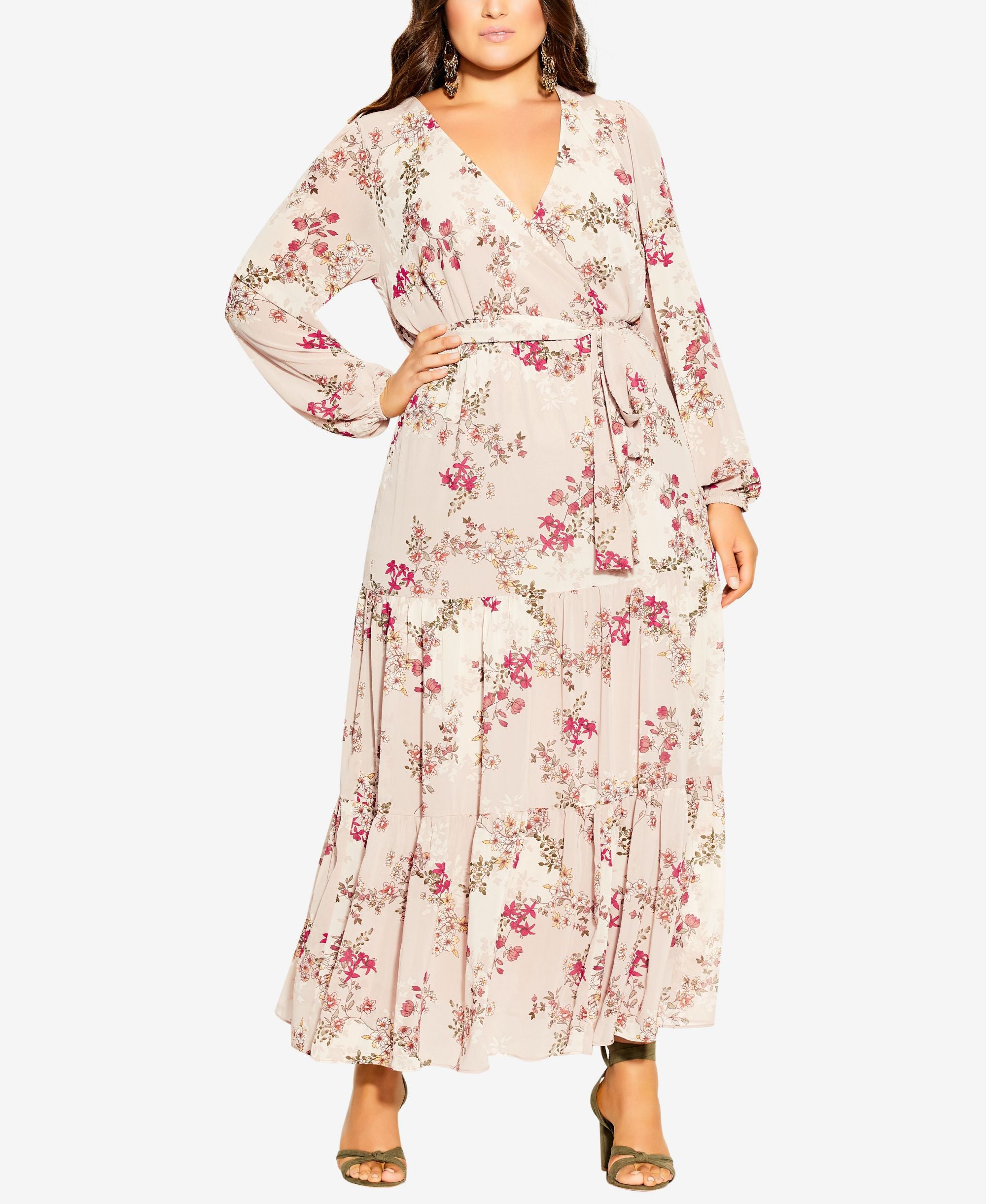 City Chic Trendy Plus Size Flower Child V Faux Wrap Maxi Dress