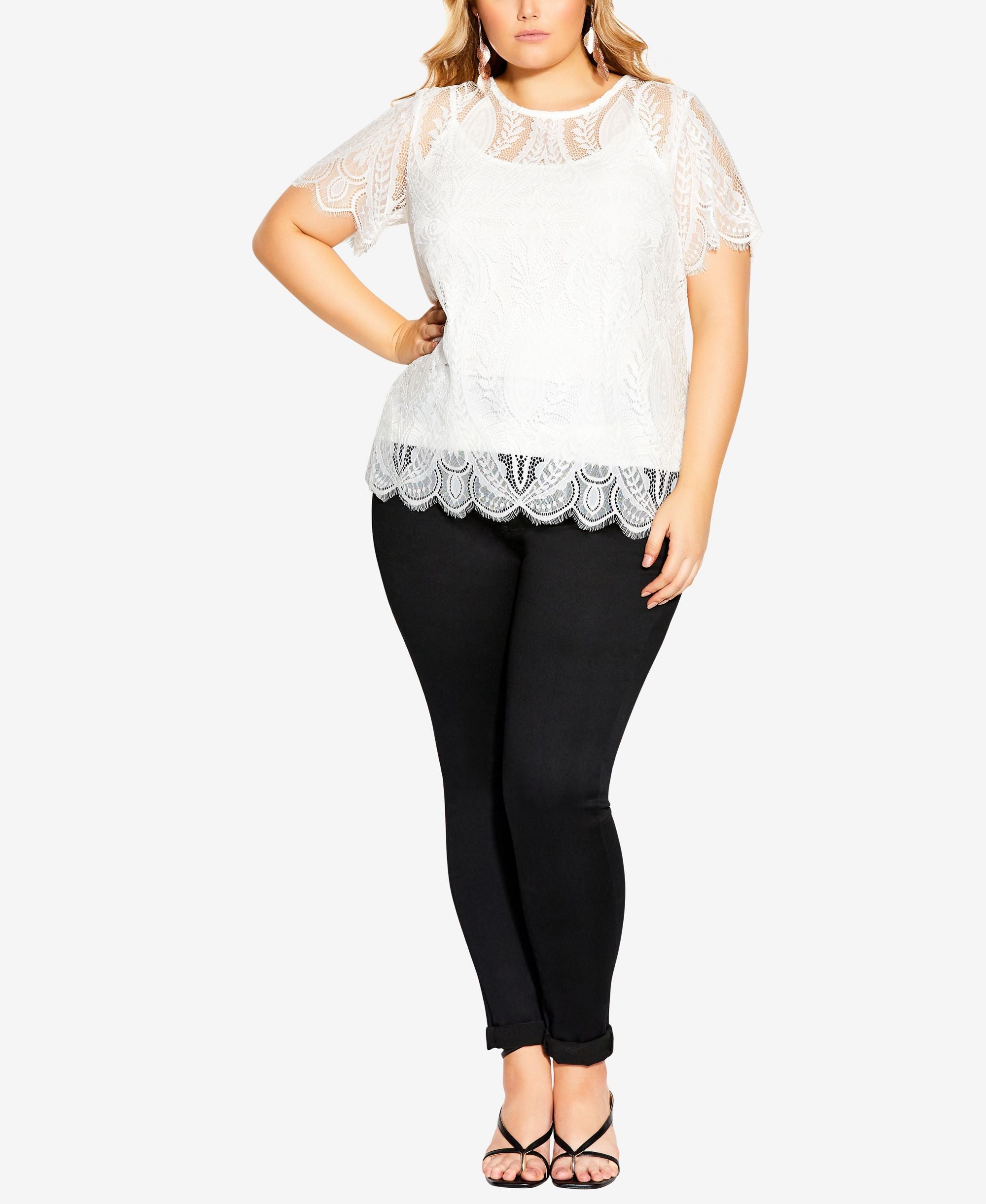City Chic Trendy Plus Size Mirrored Lace Crew Neck Top