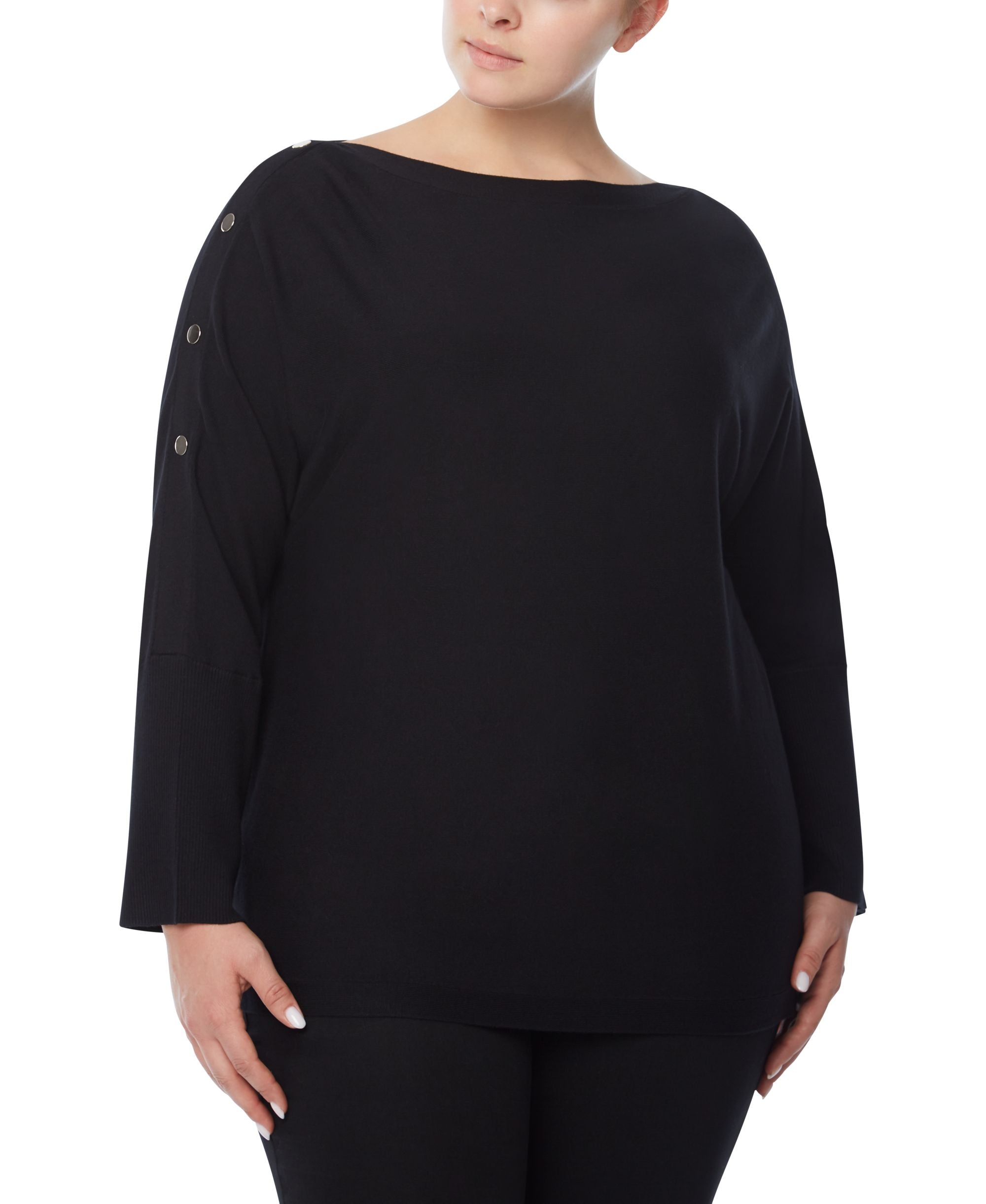 Jones New York Plus Size Boat Neck Button Detail Top