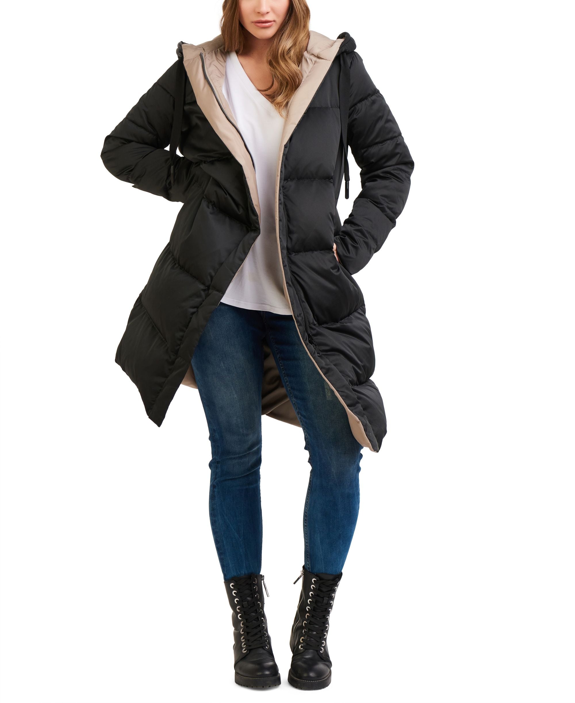 Black Tape Reversible Hooded Coat