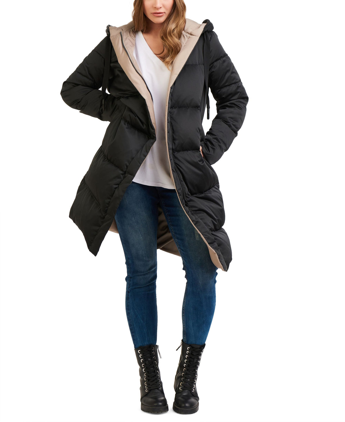 Black Tape Reversible Hooded Coat