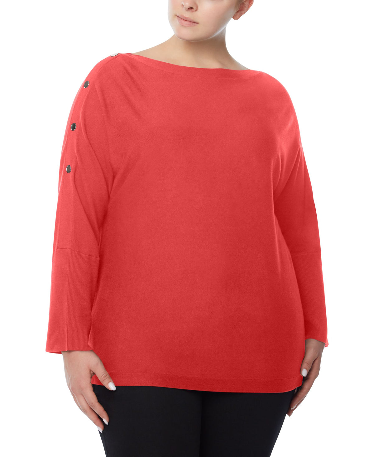 Jones New York Plus Size Boat Neck Button Detail Top