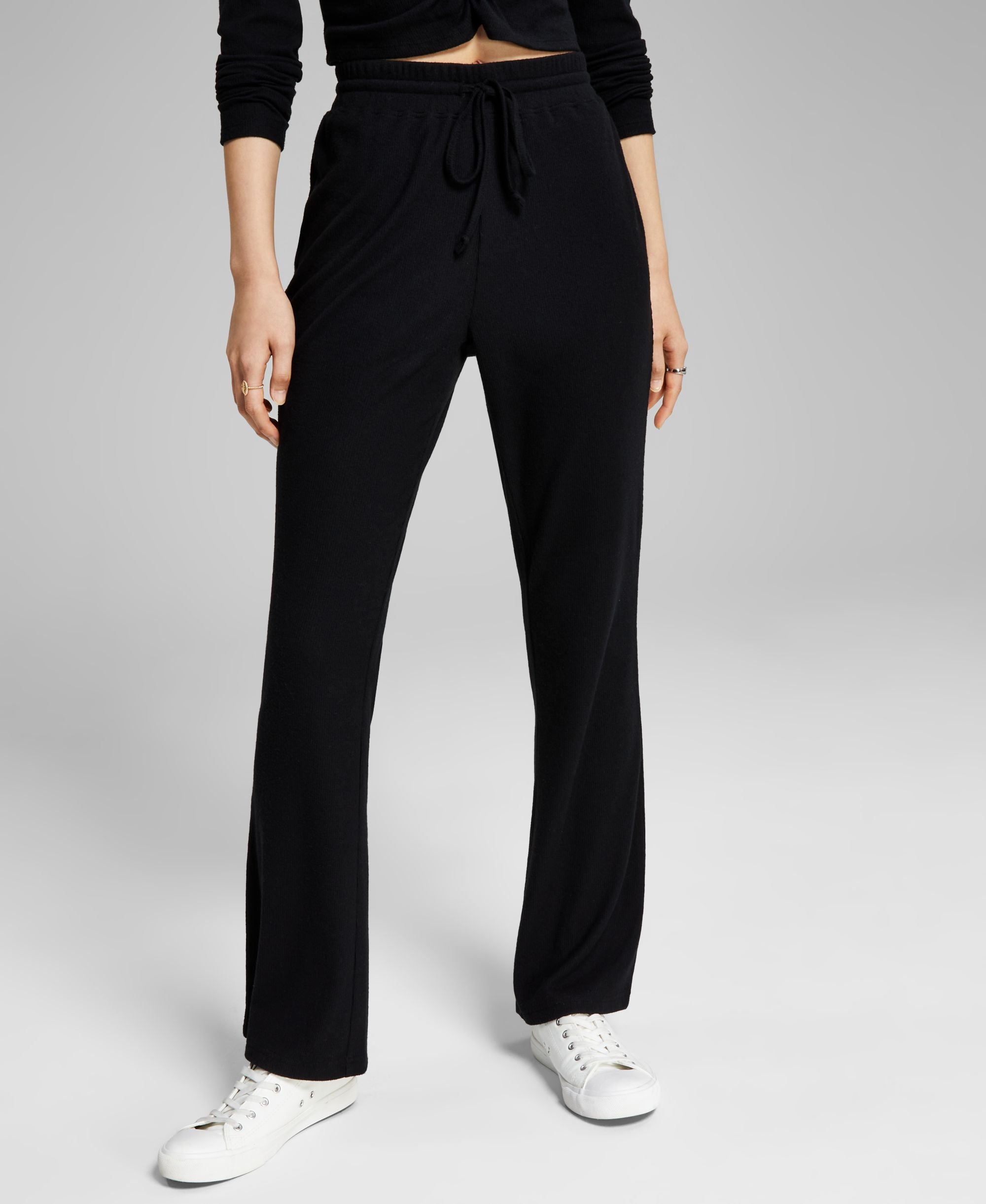 Now This Womens Ribbed Wide Leg Pants