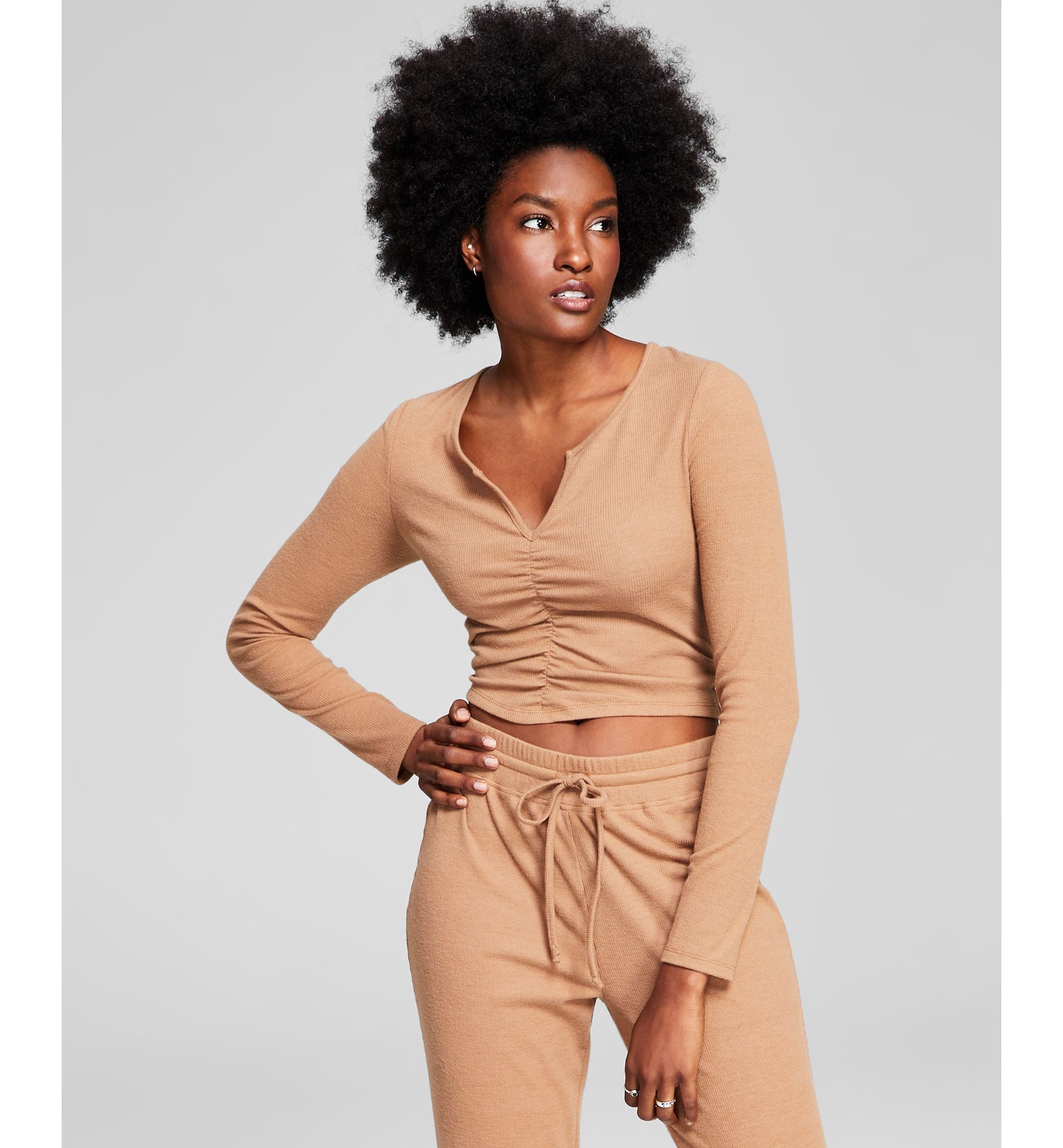 Now This Womens Ruched Henley Top