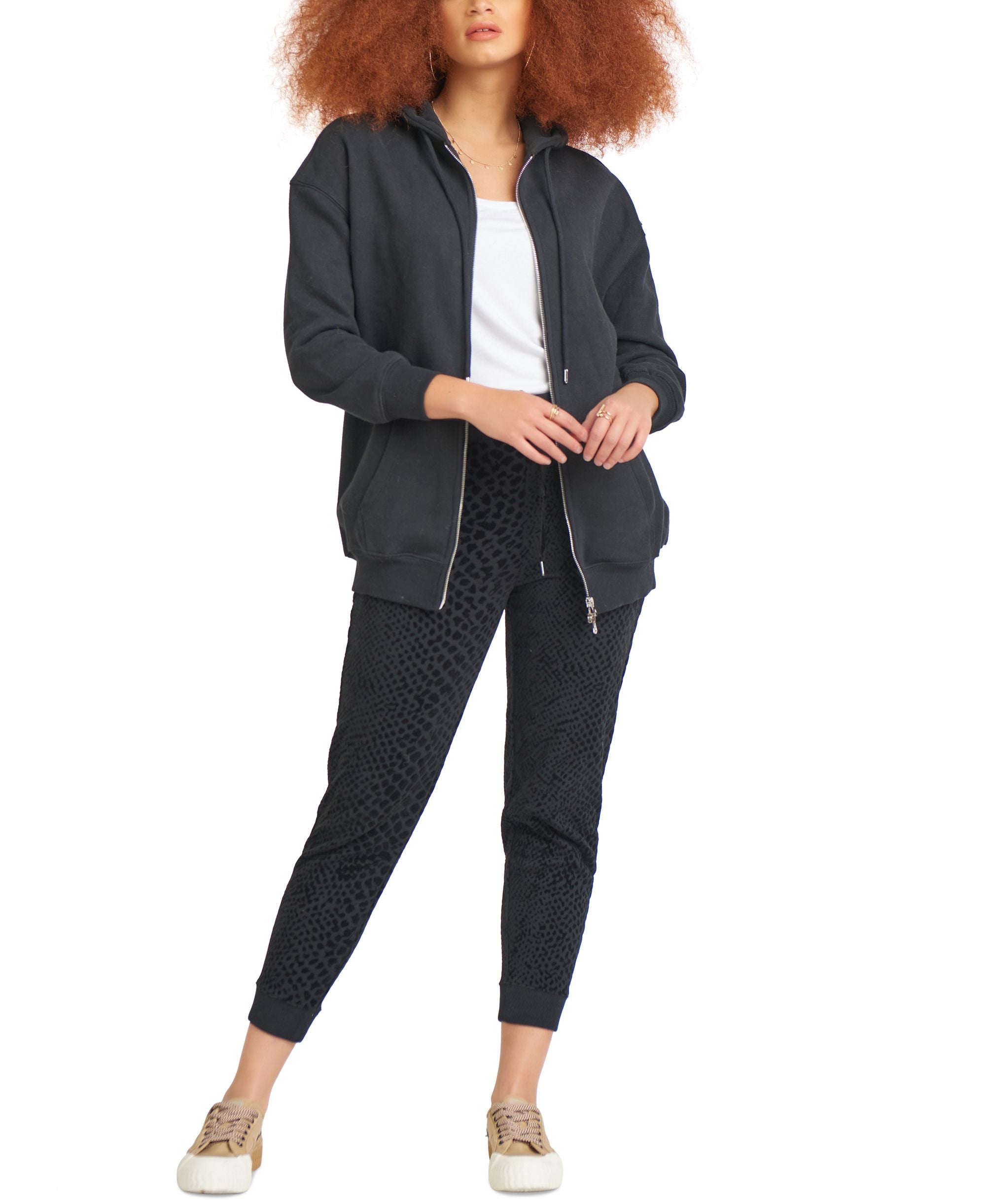 Black Tape Zip Front Hoodie