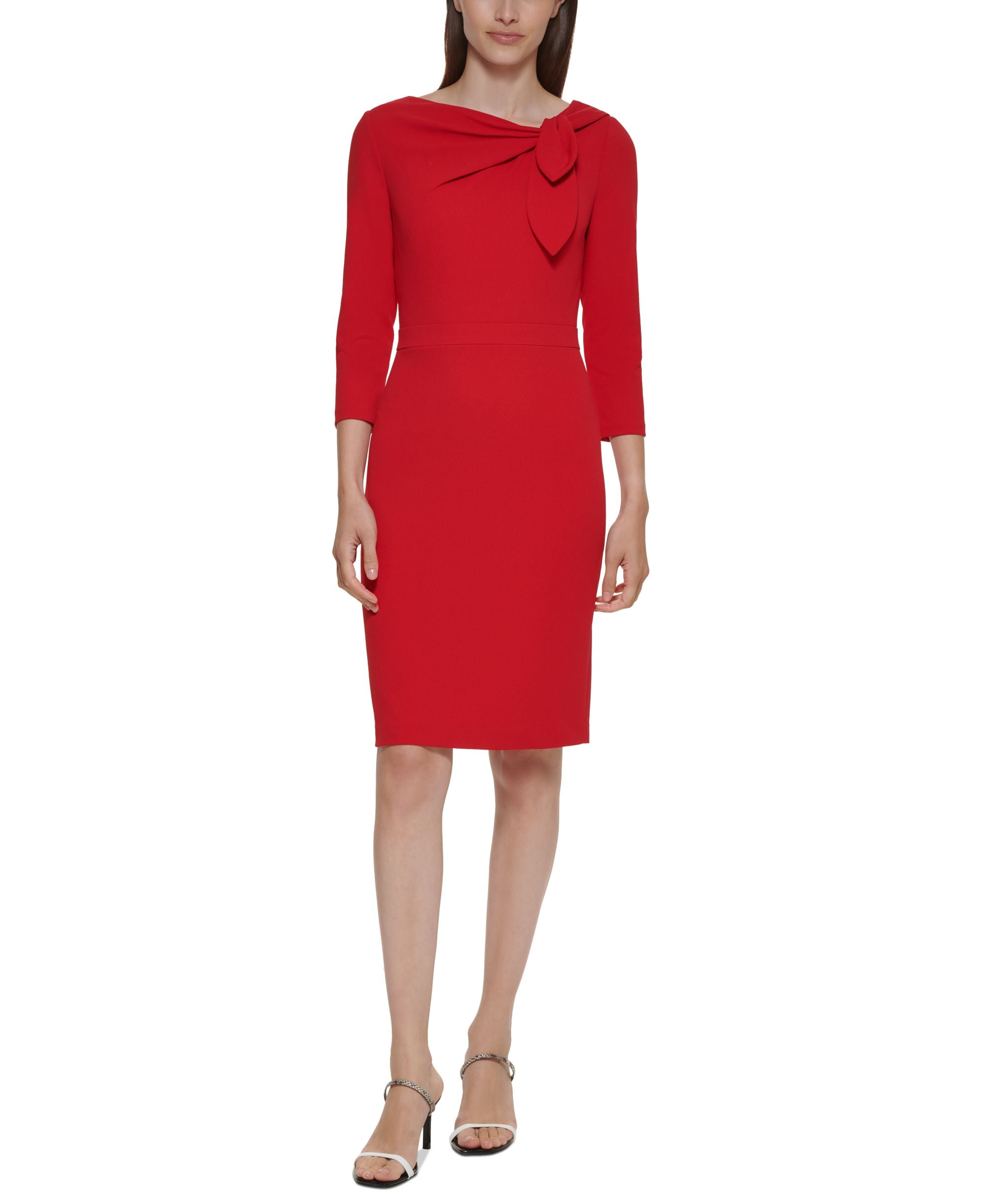 Petite Bow-Neck 3/4-Sleeve Sheath Dress