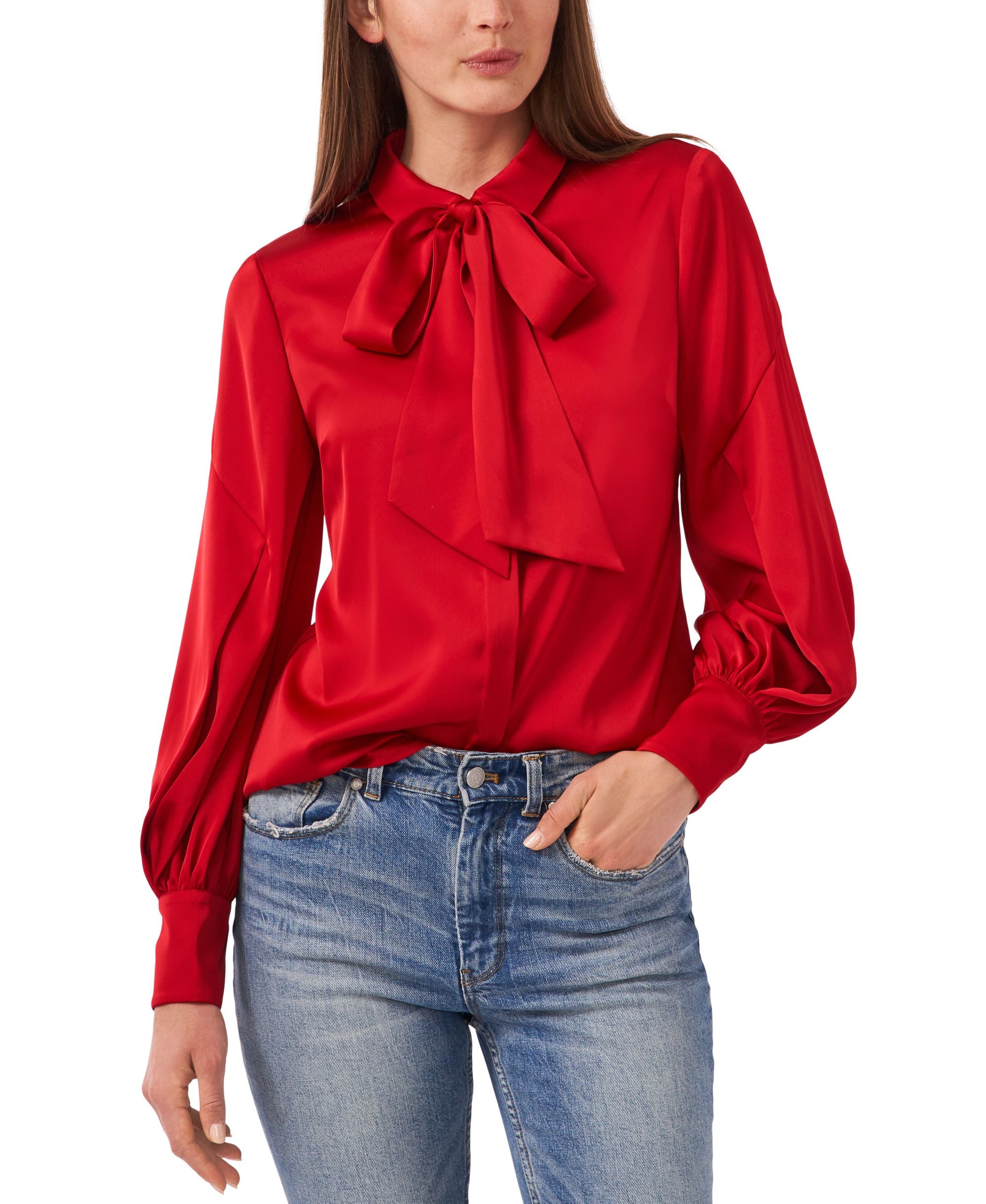 Riley Rae Tie Neck Satin Bow Blouse