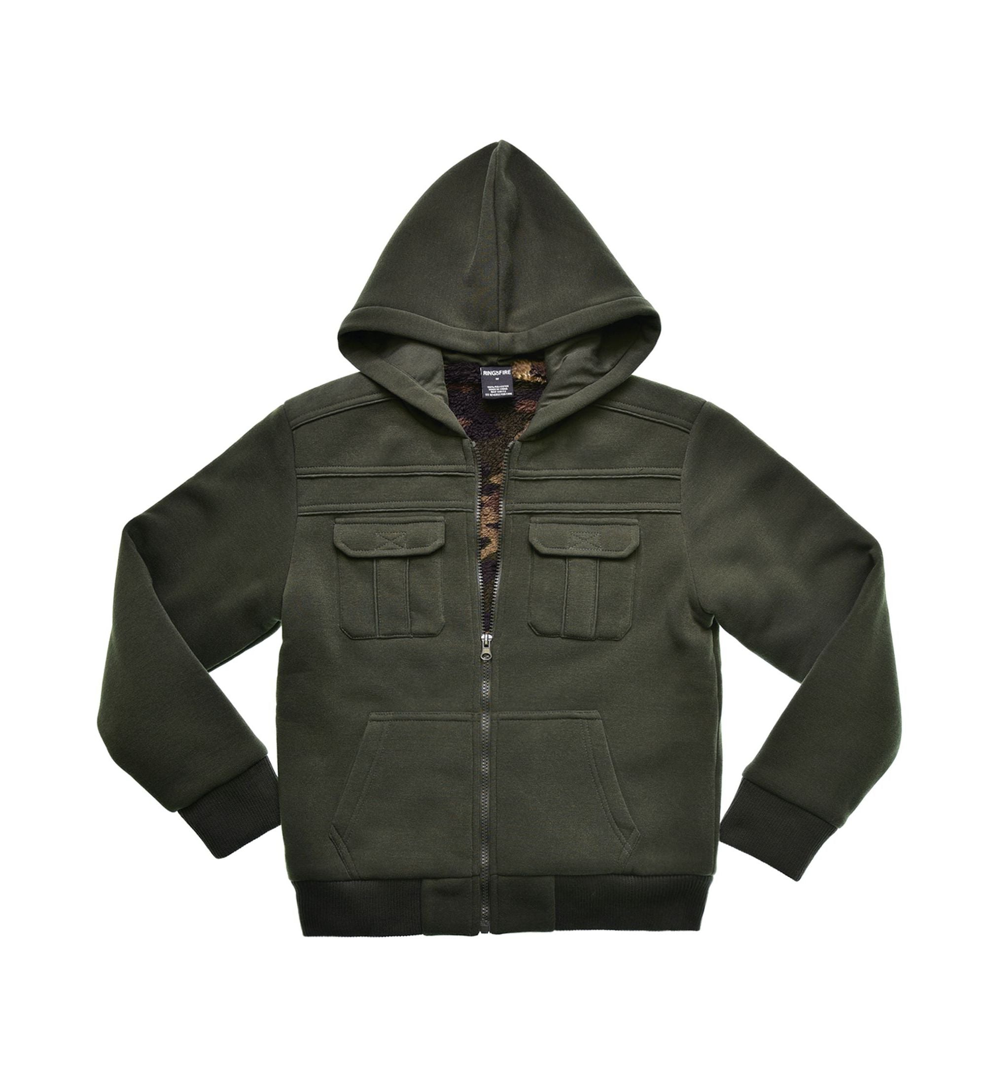 Ring Of Fire Big Boys Sherpa Lined Fleece Zip Up Hooded Jacket