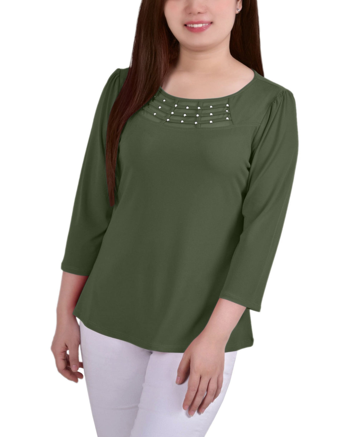 Petite 3/4 Sleeve Crepe Knit Top