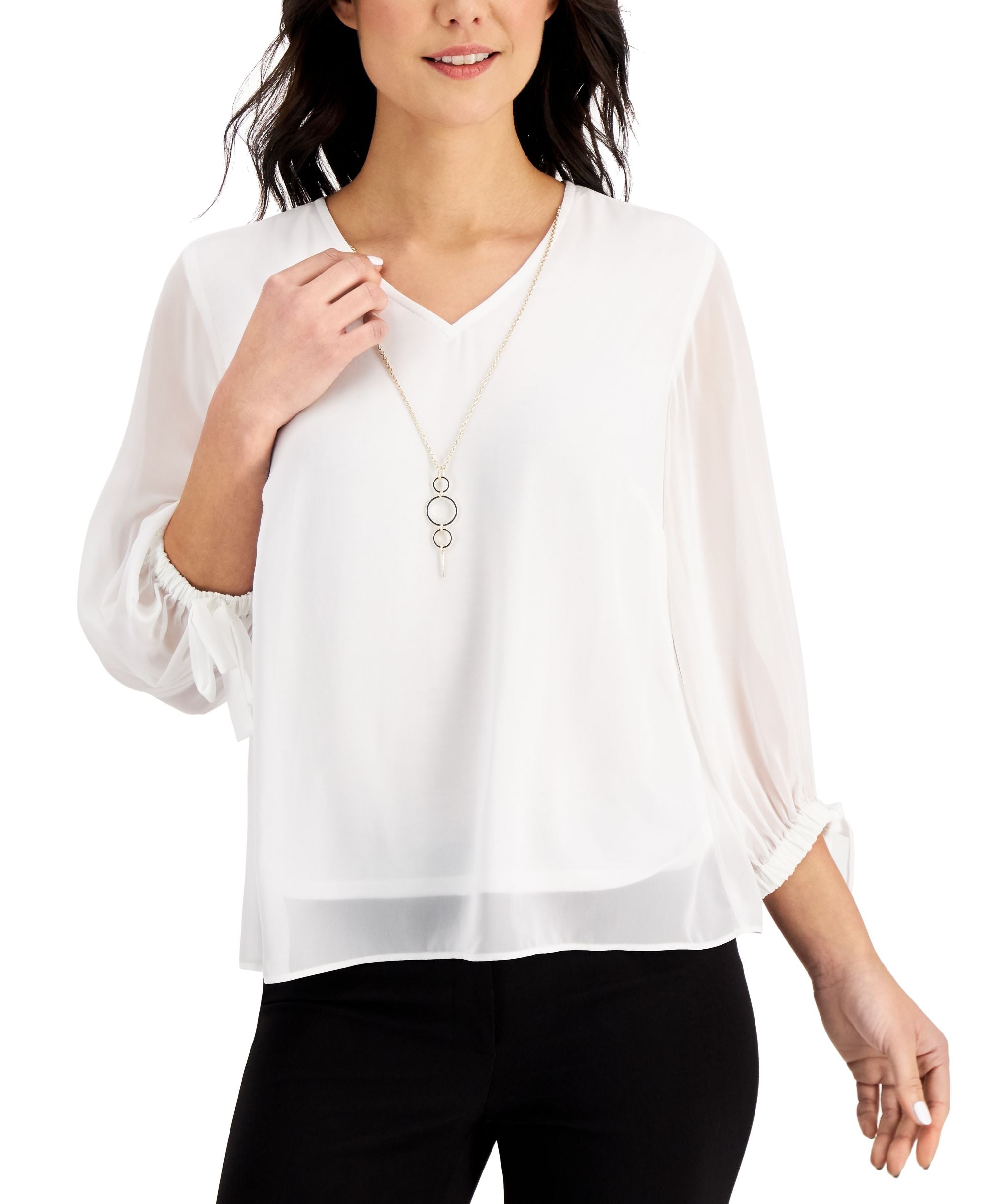 JM Collection Tie Sleeve Necklace Top