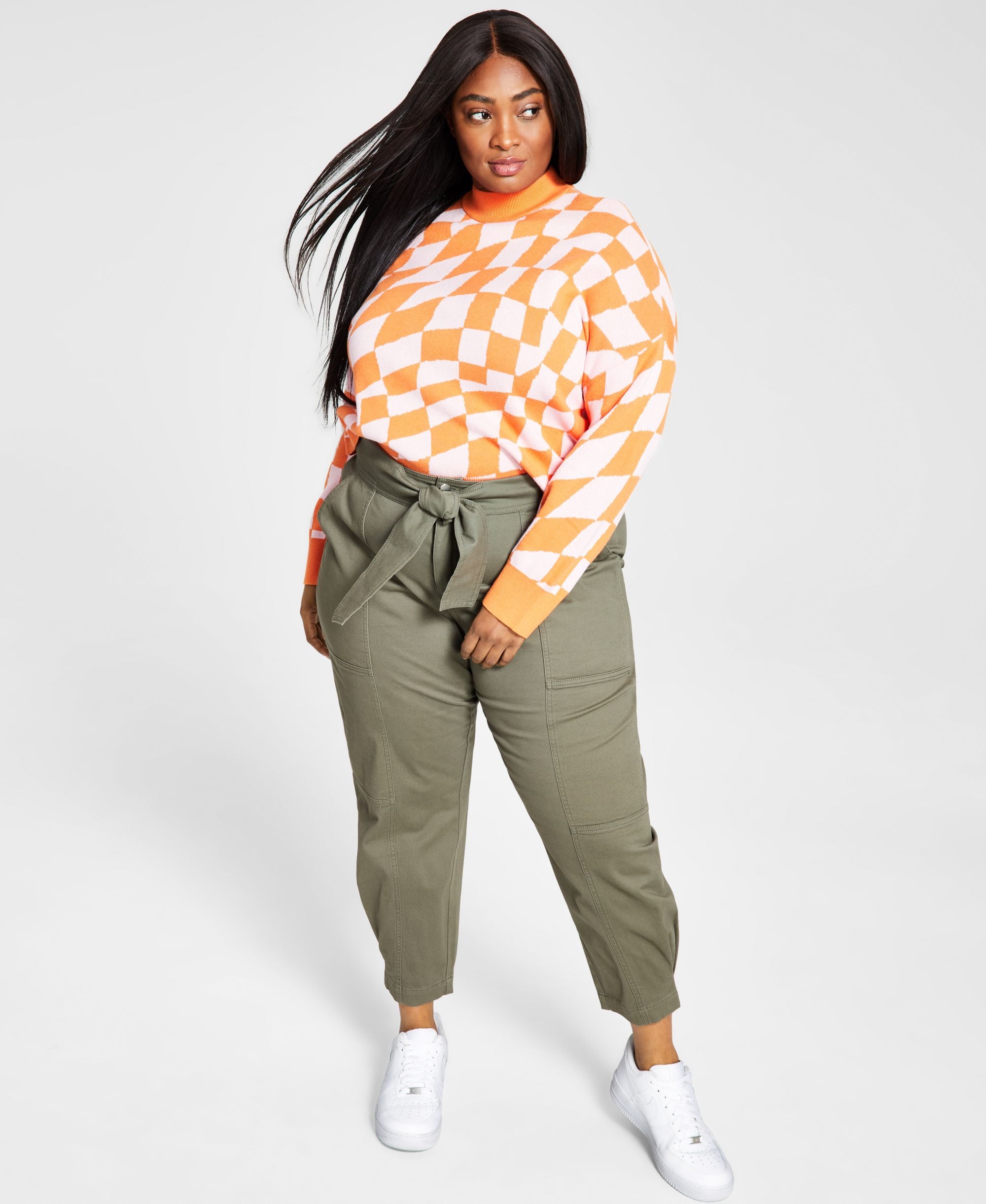 Bar III Plus Size Jacquard Cropped Sweater