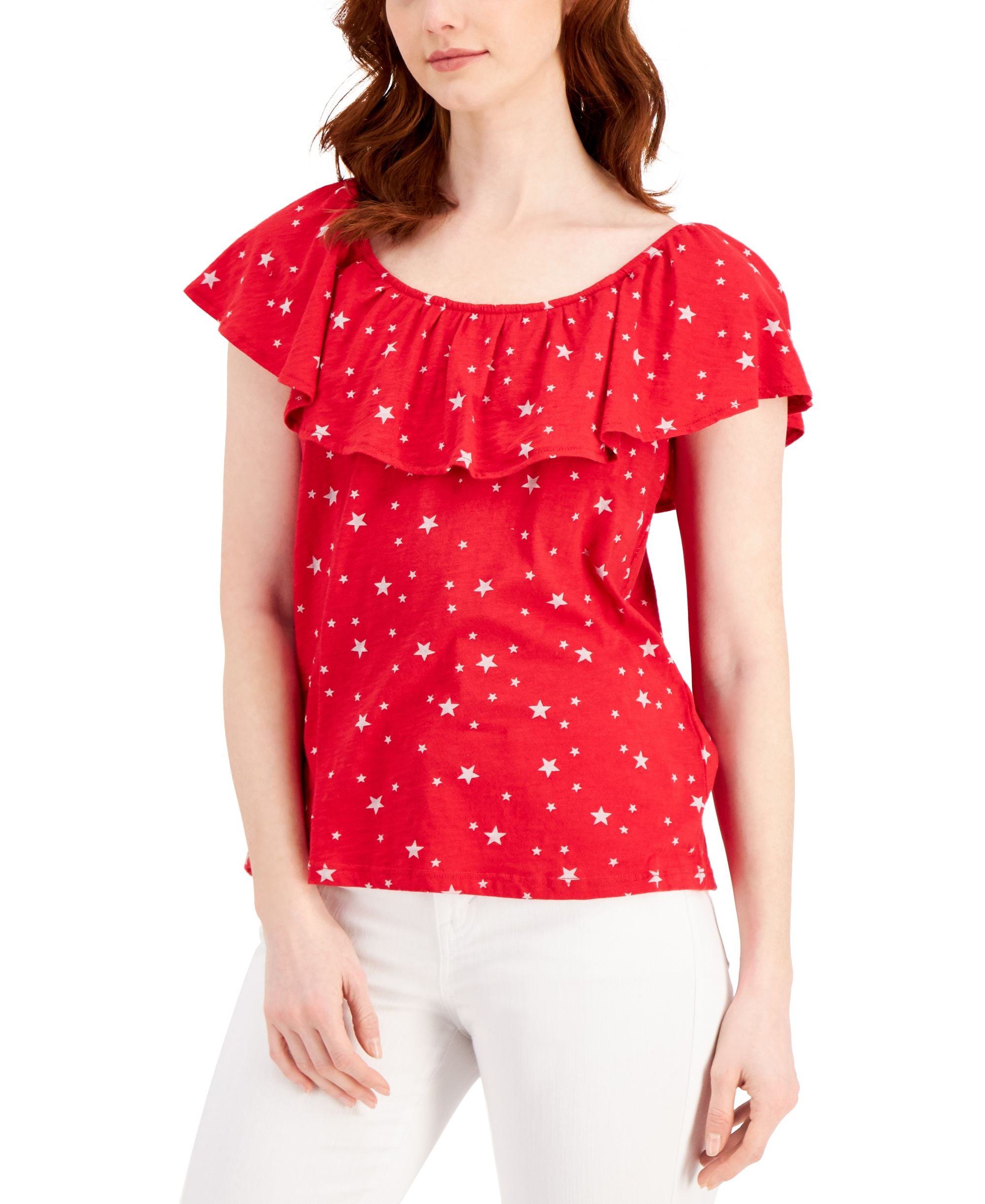 Style & Co Cotton Convertible Star Print Top