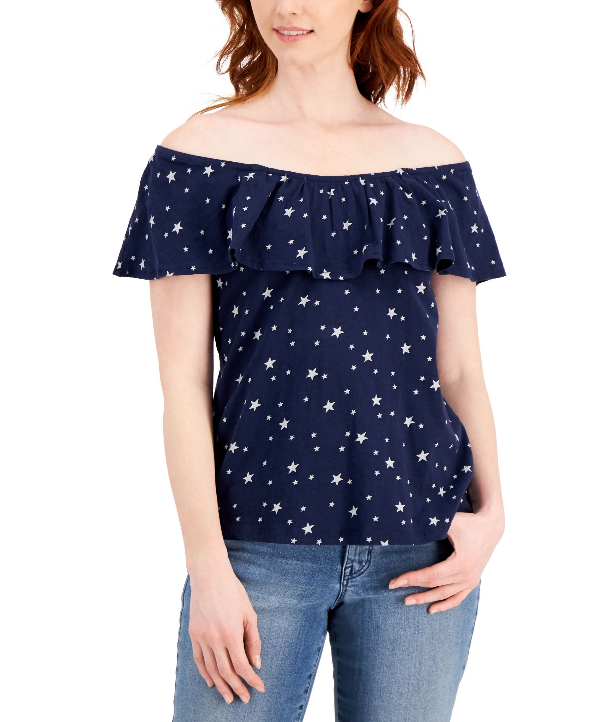 Style & Co Cotton Convertible Star Print Top