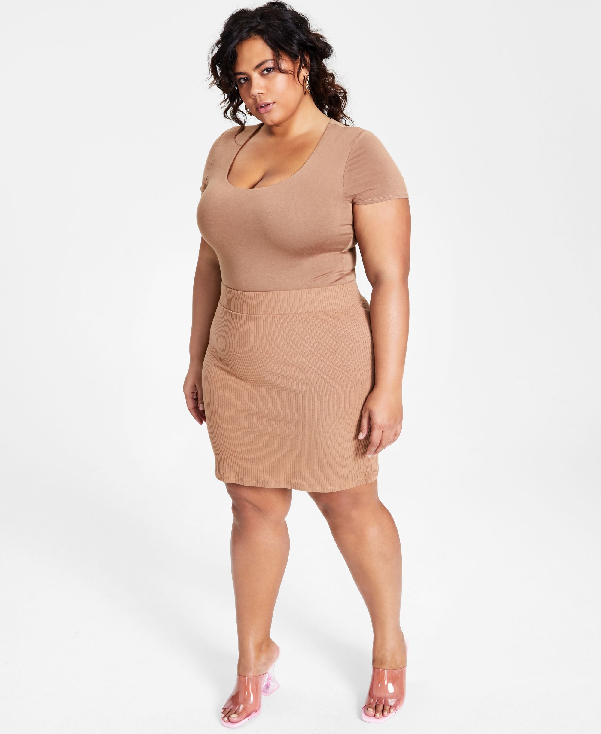 Bar III Plus Size Bodycon Scoop Neck Bodysuit