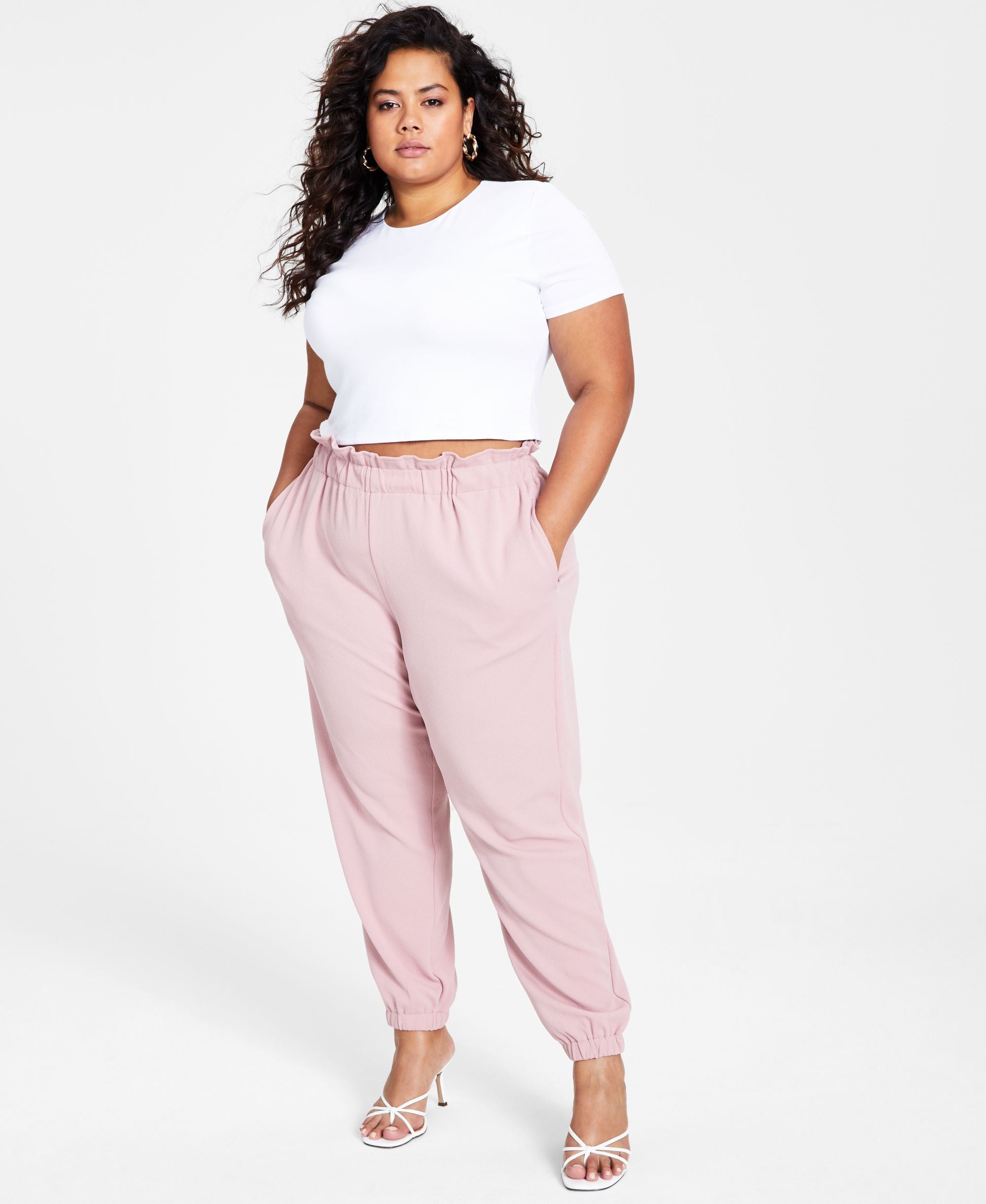 Bar III Trendy Plus Size Paperbag Waist Jogger Pants