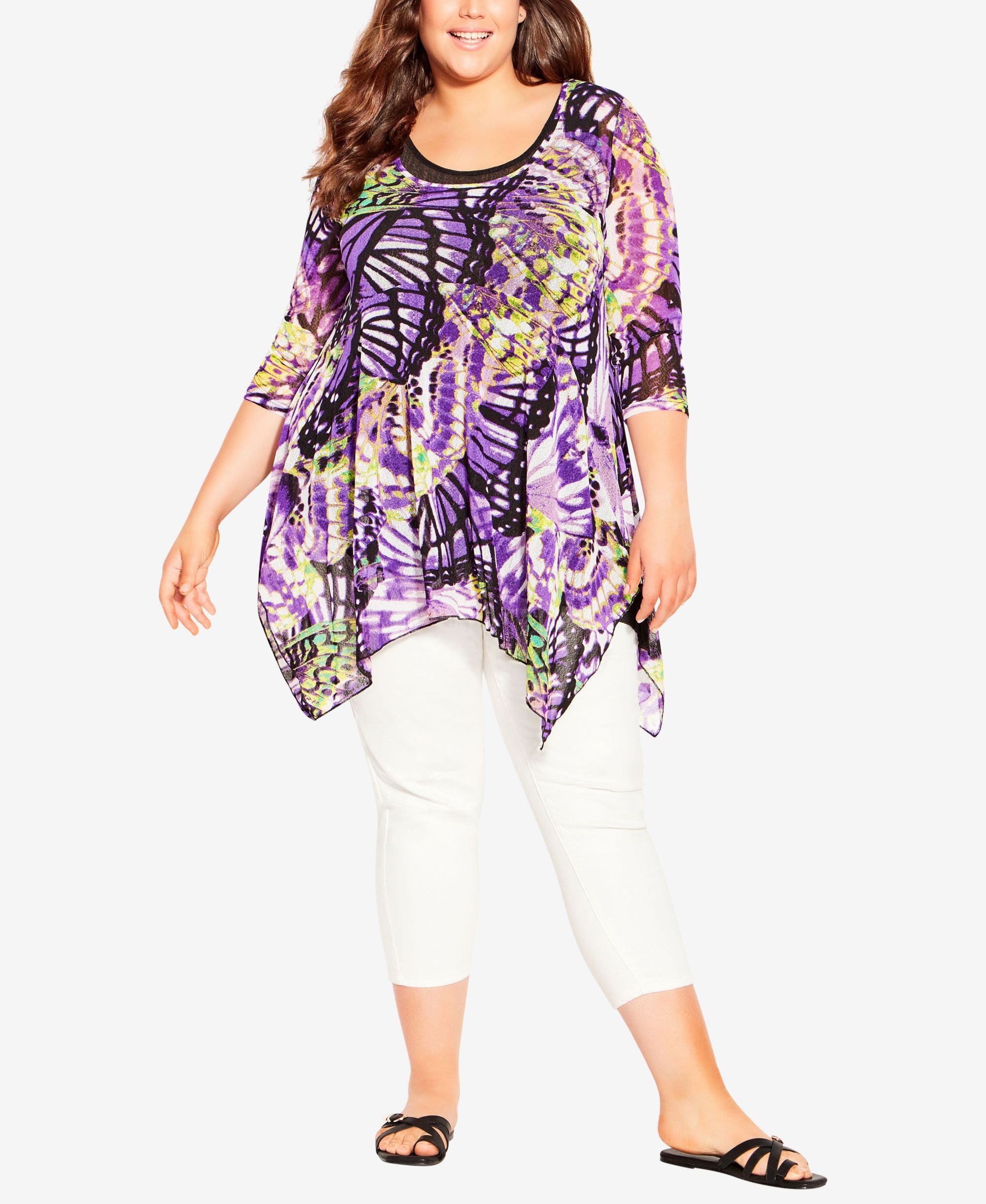 Plus Size Butterfly Mesh Tunic Top