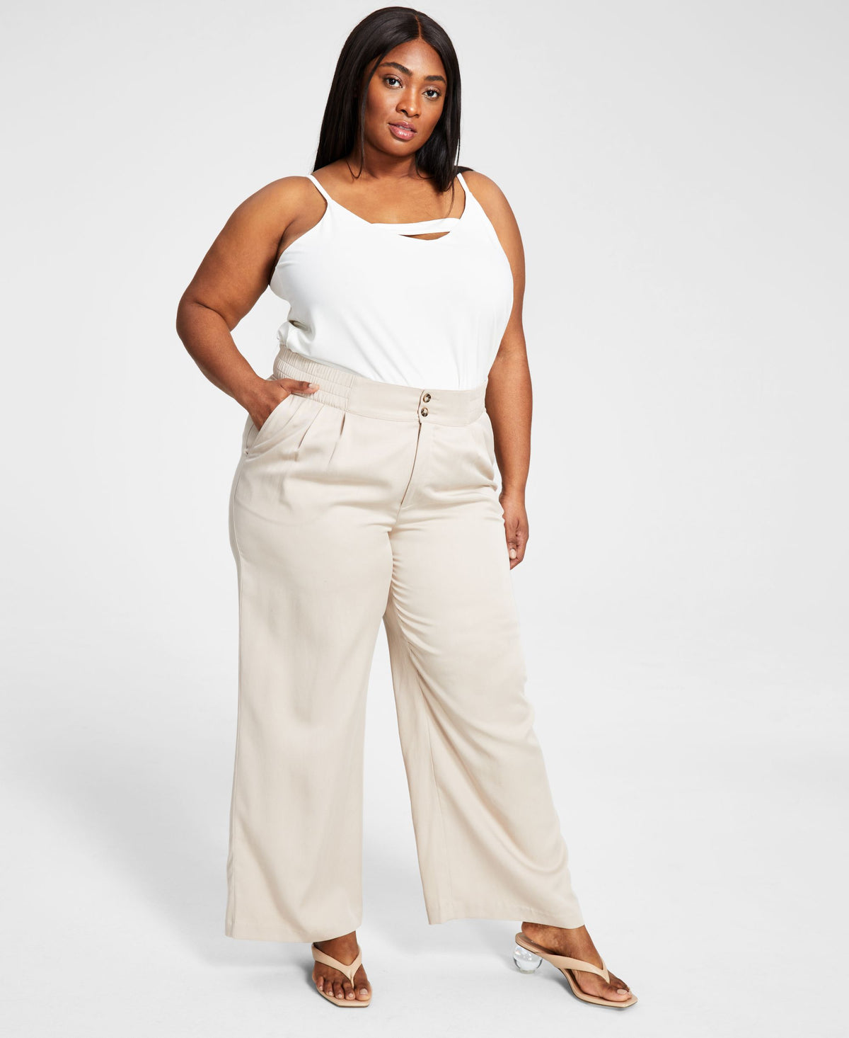 Bar III Plus Size Pleated Twill Wide Leg Pants