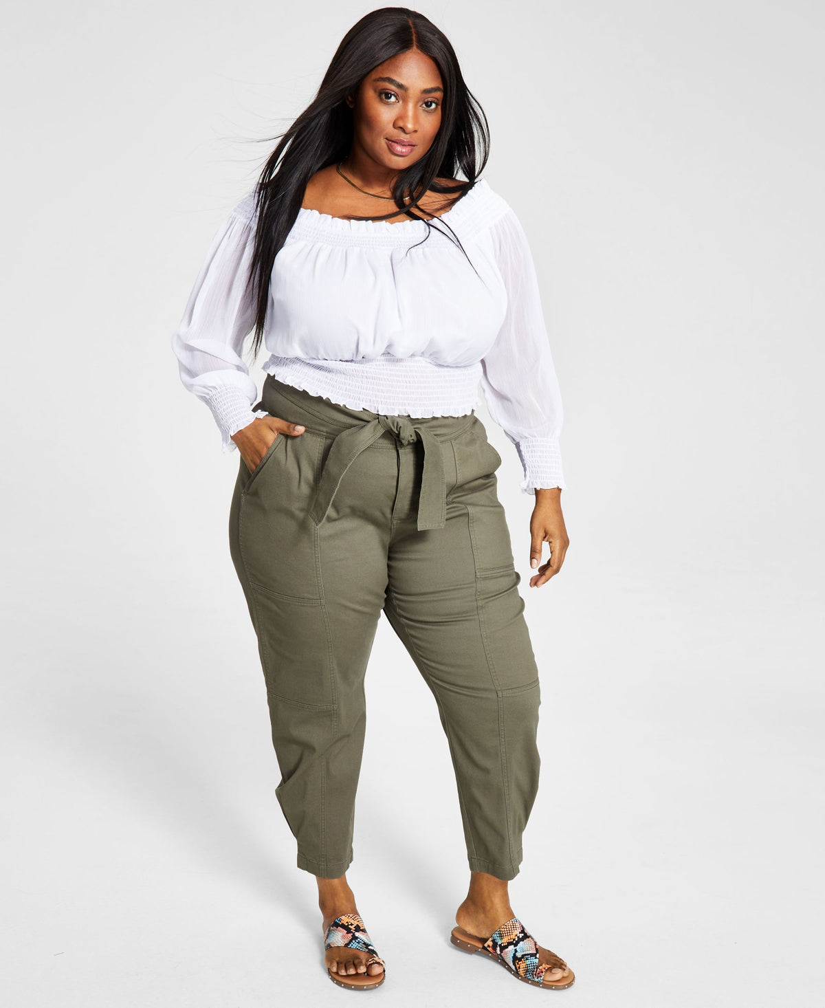 Bar III Trendy Plus Size Tie Front Tapered Leg Pants
