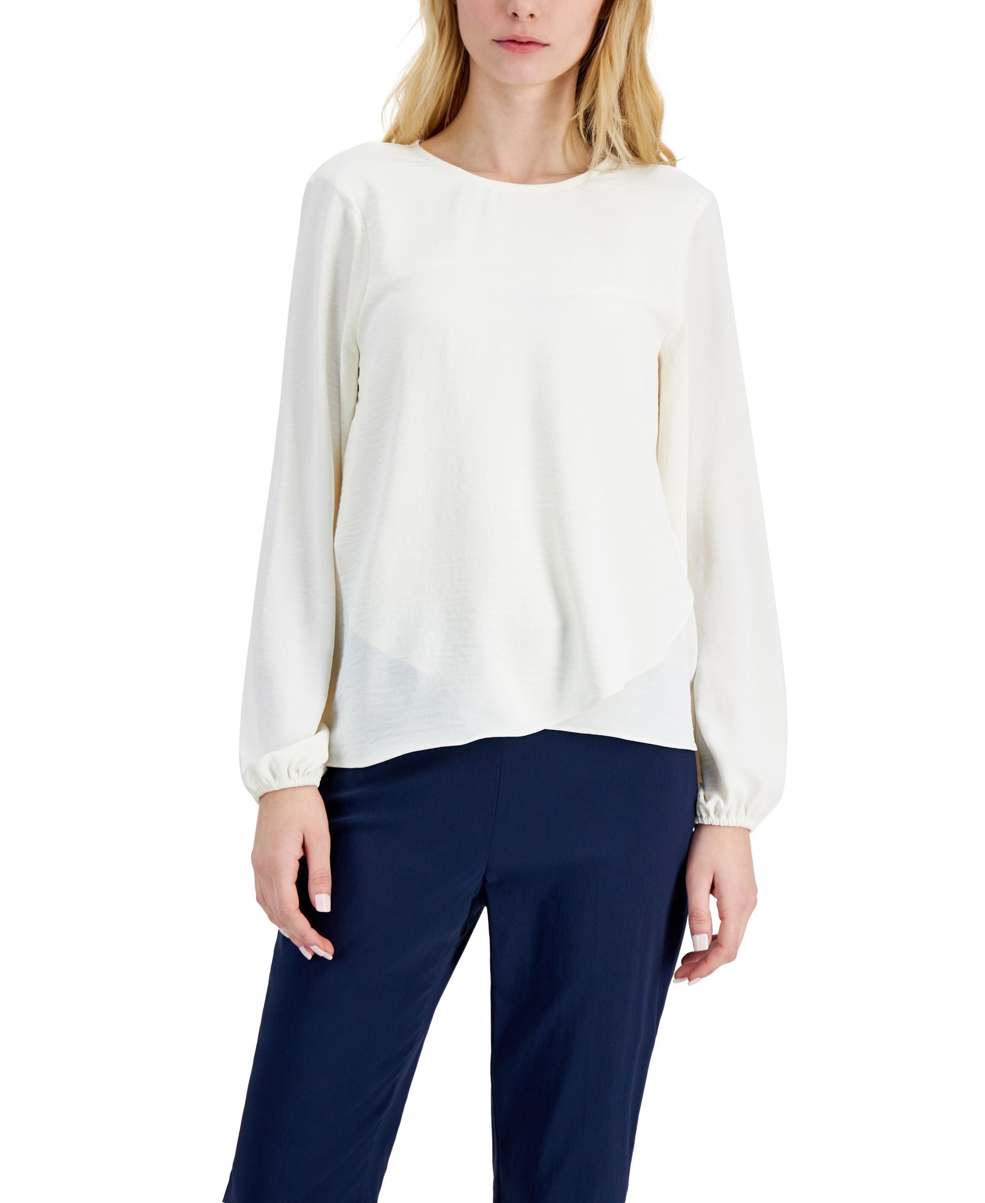 Alfani Crew Neck Crossover Hem Top