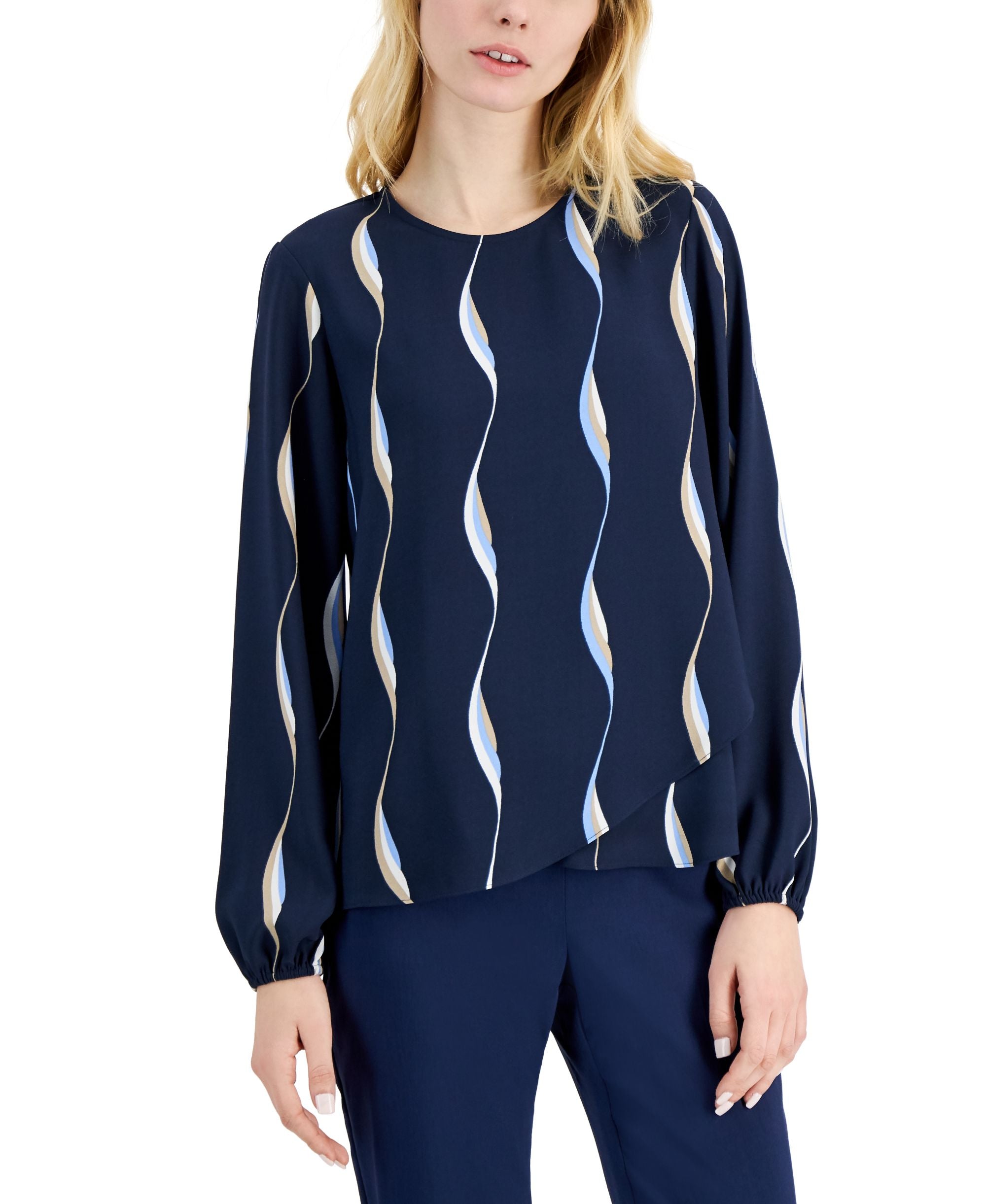 Alfani Crew Neck Crossover Hem Top