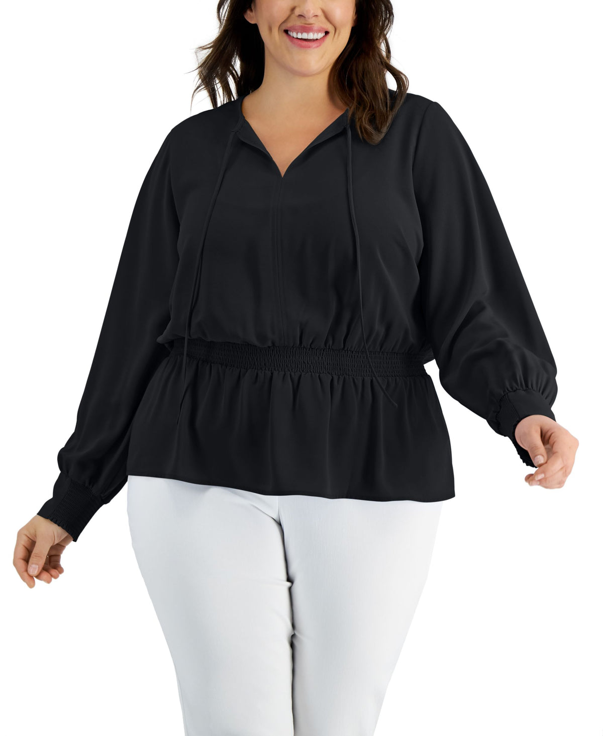 Alfani Plus Size Smocked Peplum Top
